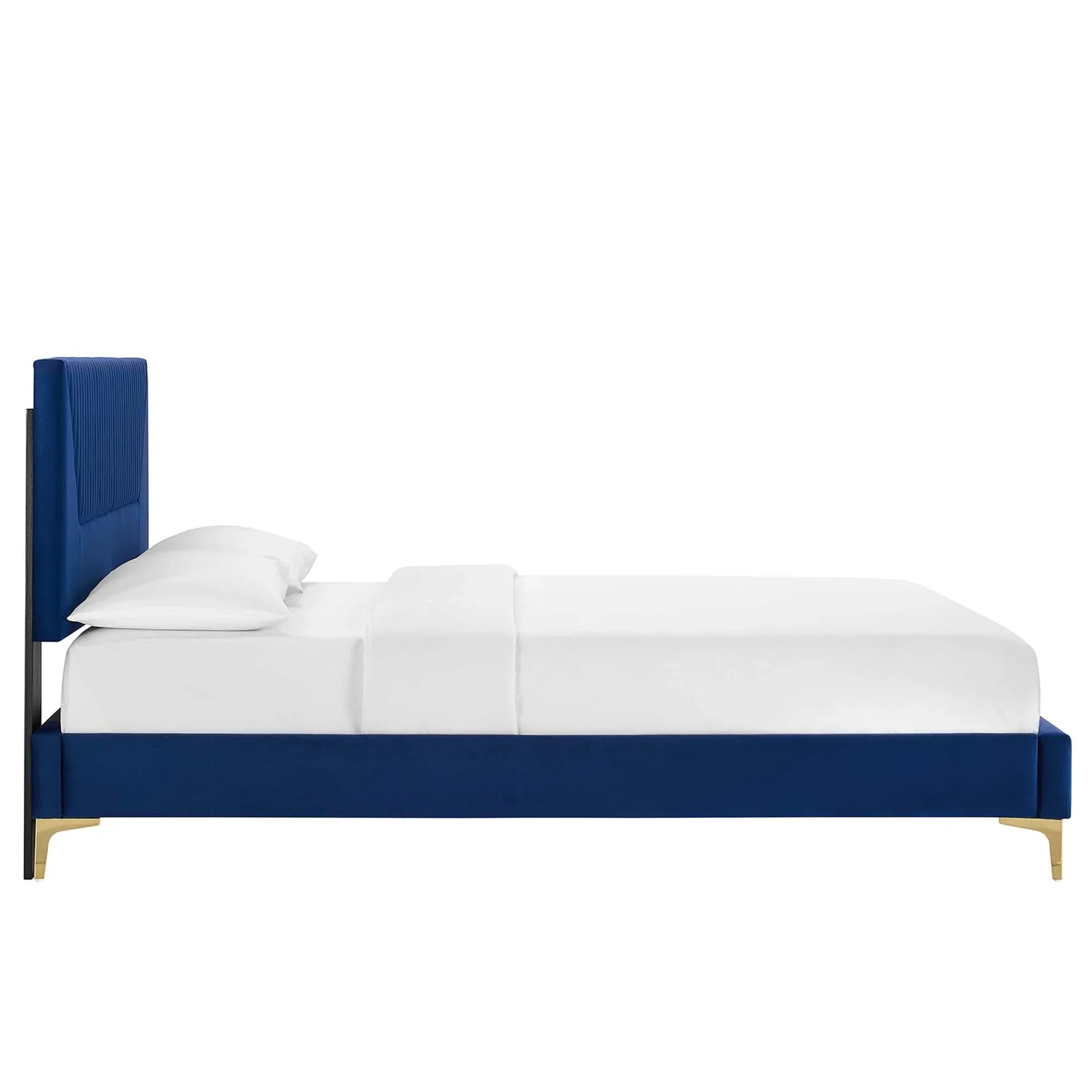 Sienna Performance Velvet Platform Bed With Black Wood Legs