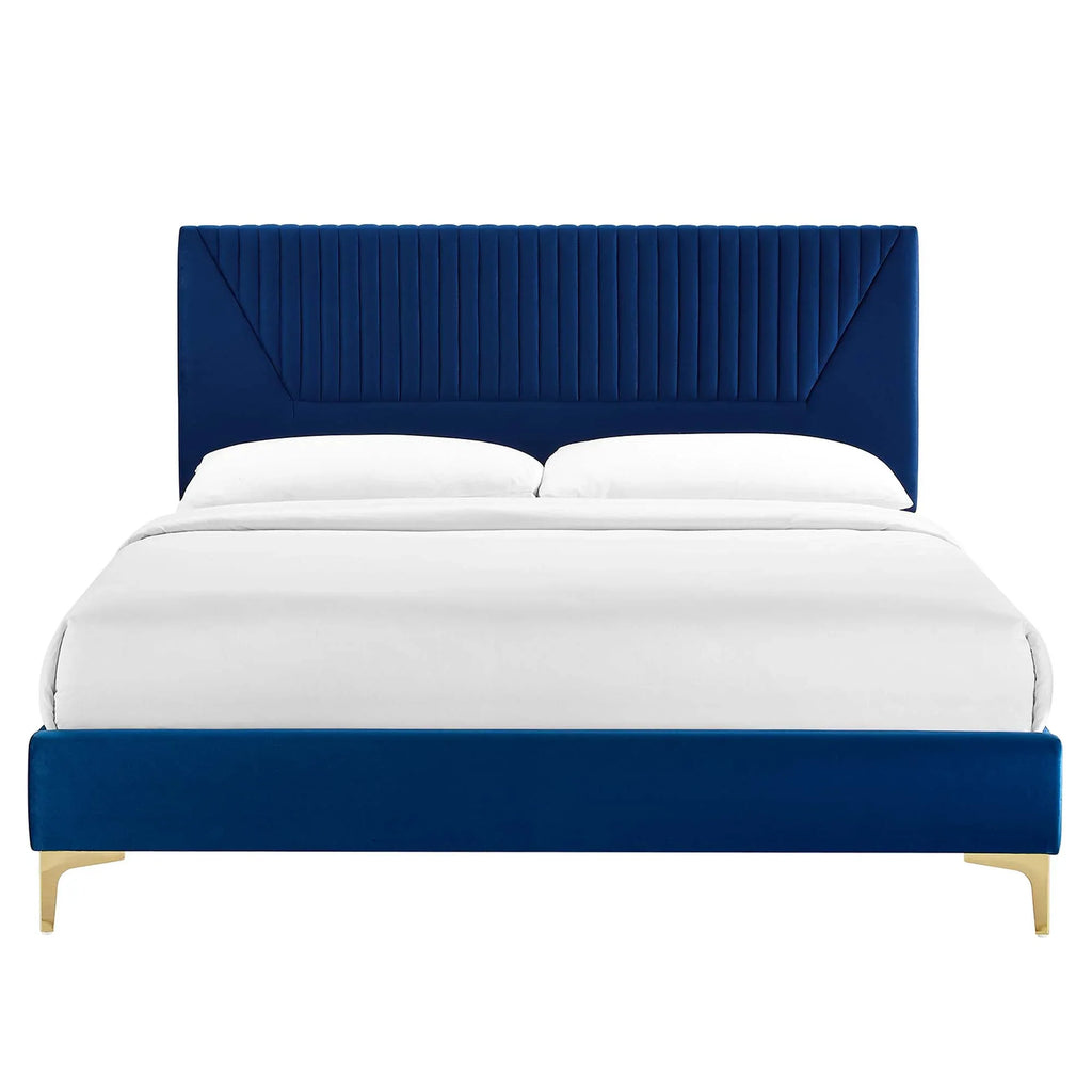 Sienna Performance Velvet Platform Bed With Black Wood Legs