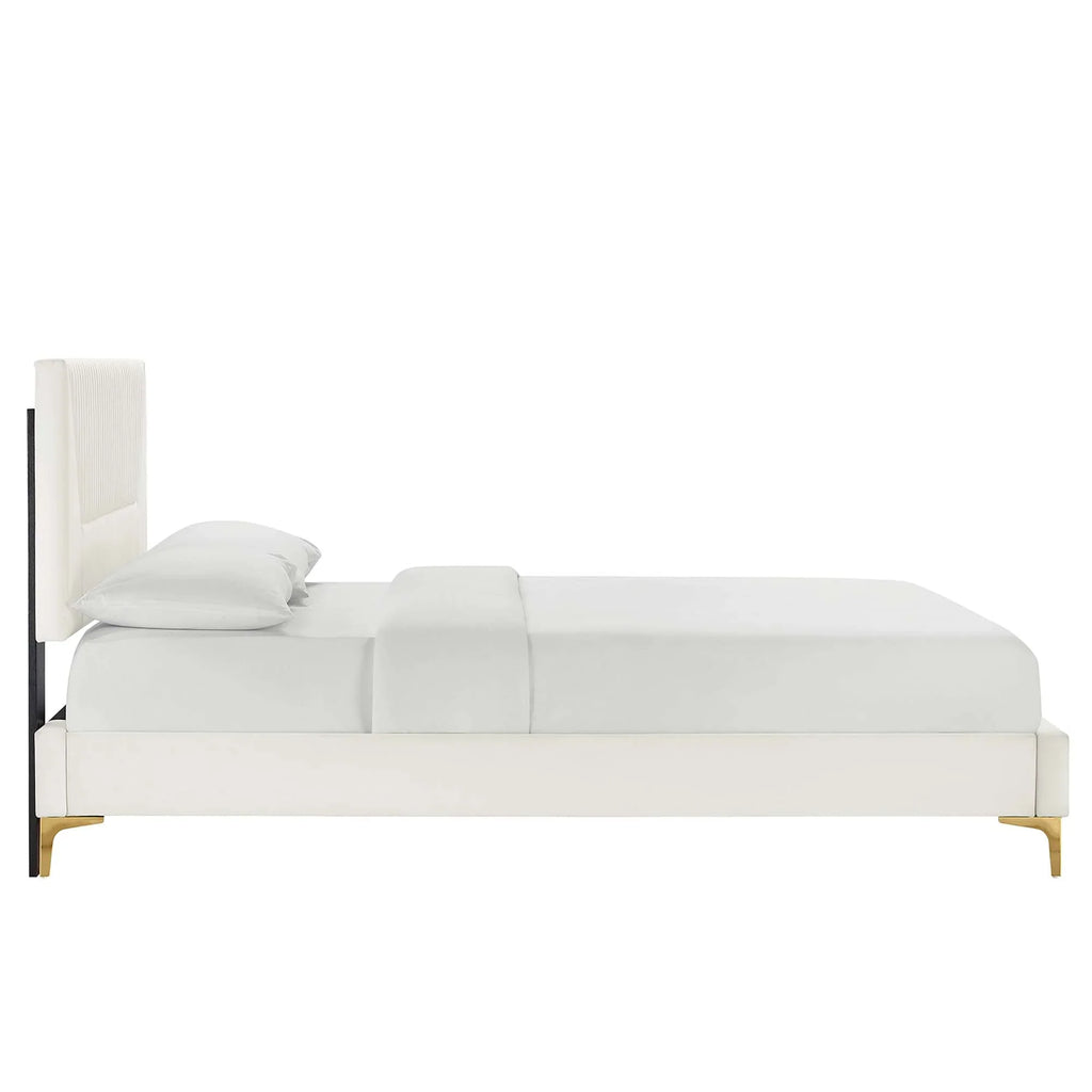 Sienna Performance Velvet Platform Bed With Black Wood Legs