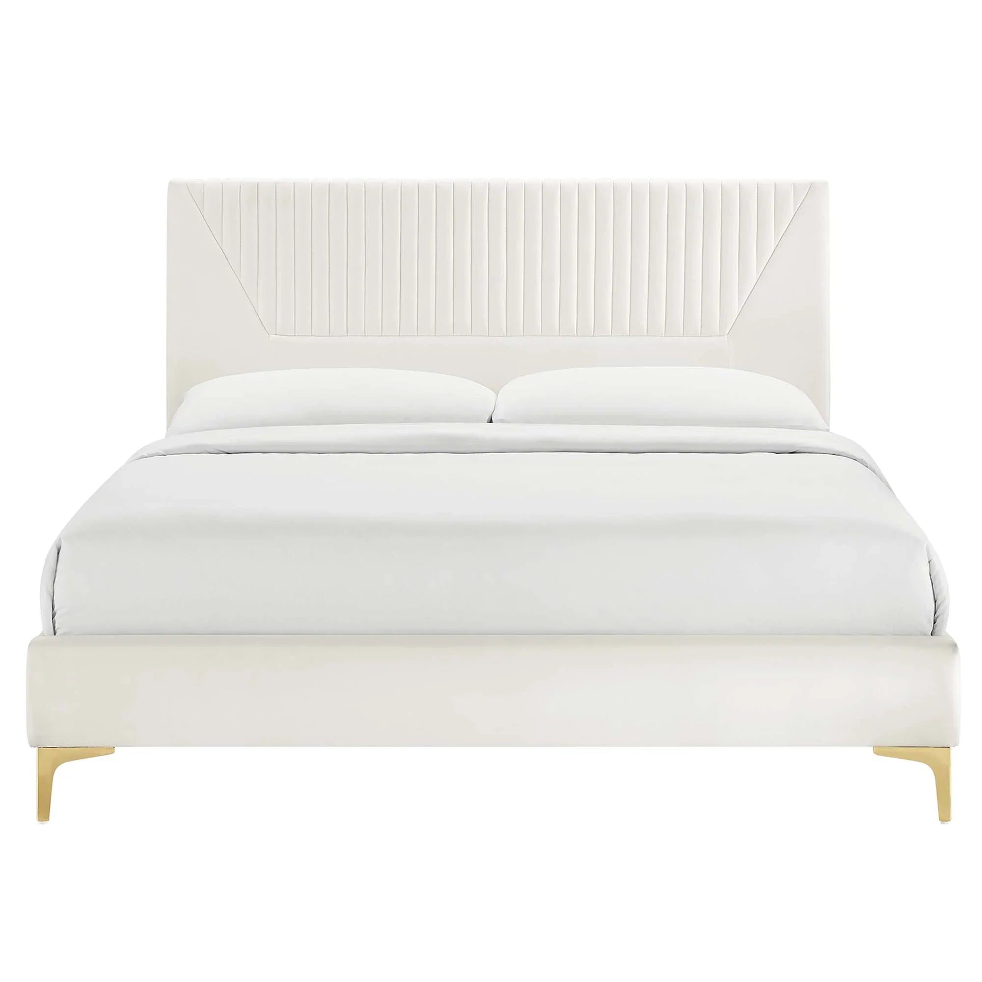 Sienna Performance Velvet Platform Bed With Black Wood Legs