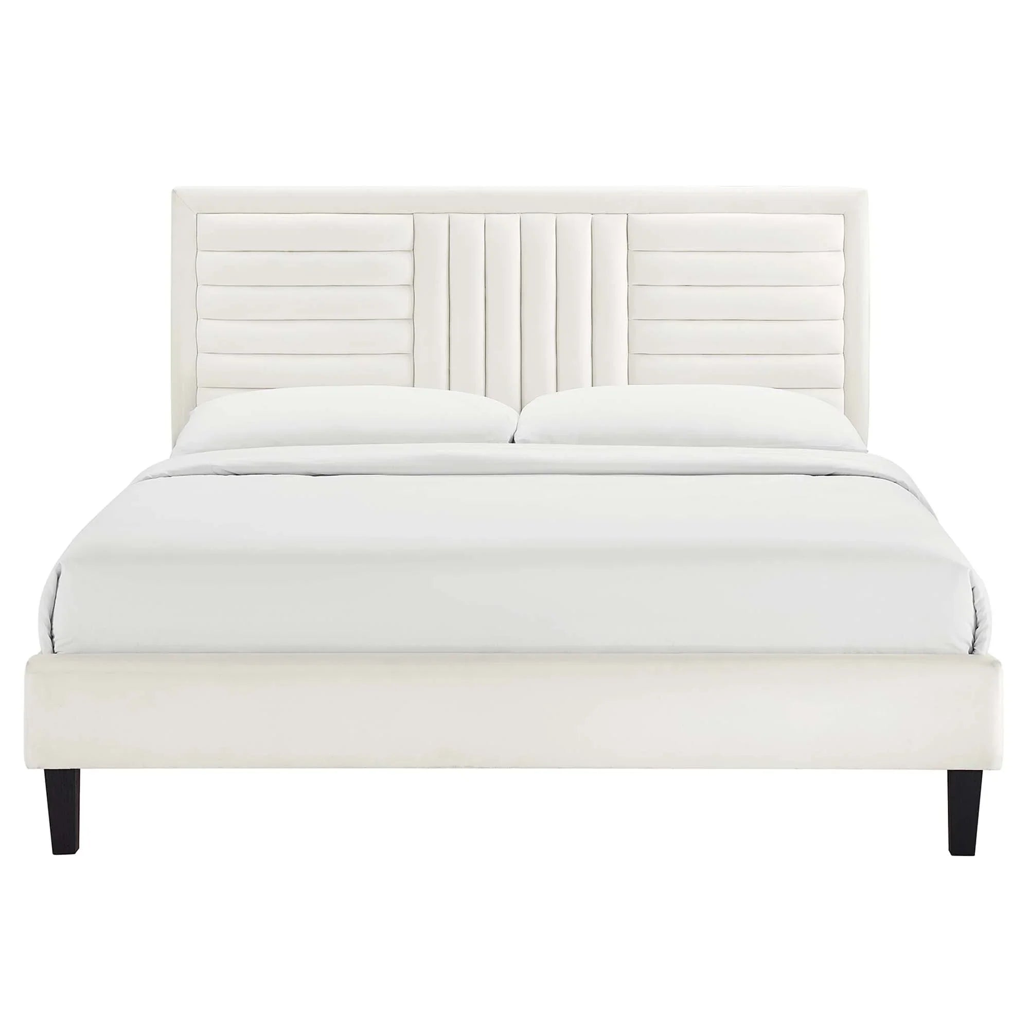 Sofia Channel Tufted Performance Velvet Platform Bed With Black Wood Legs