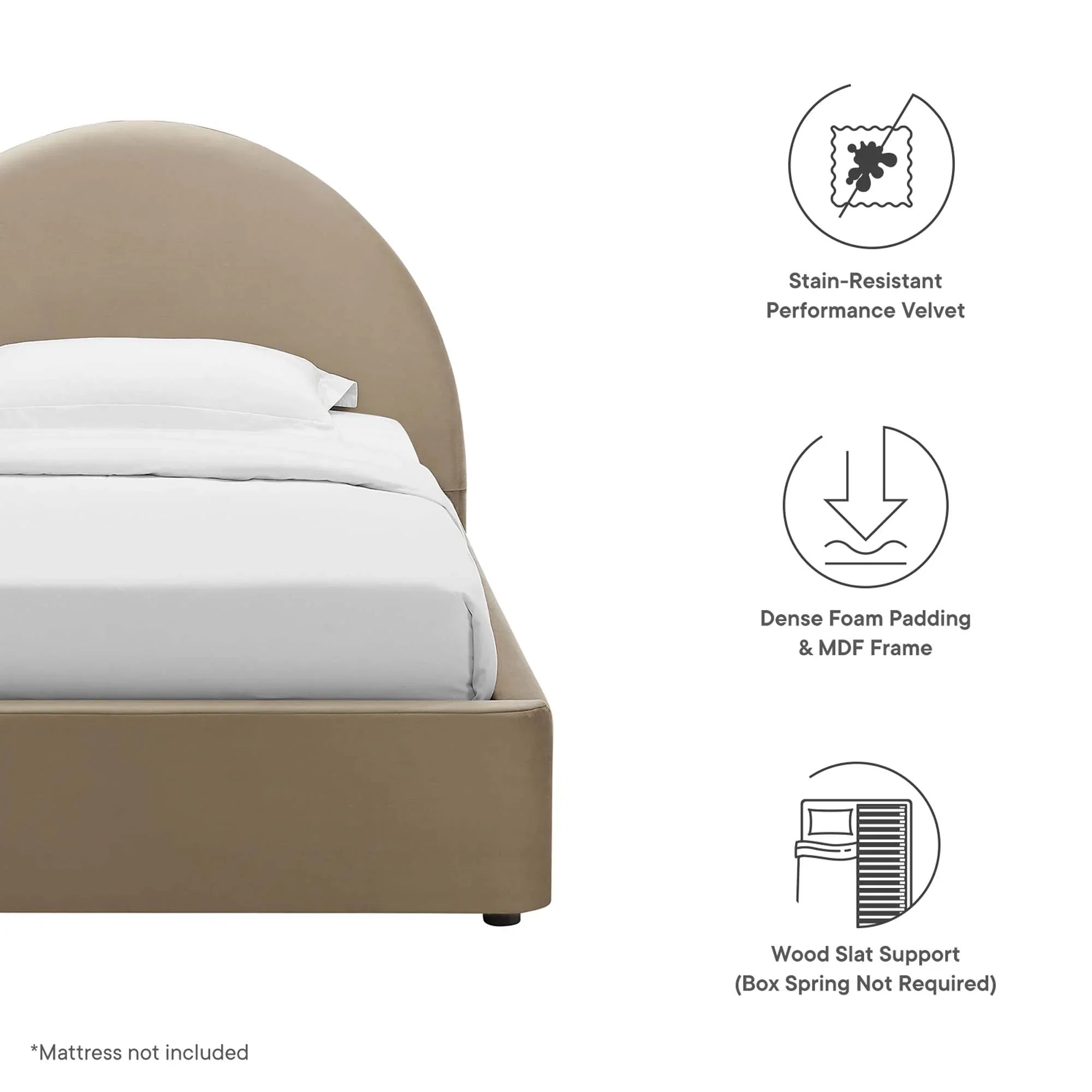 Resort Performance Velvet Arched Round Platform Bed