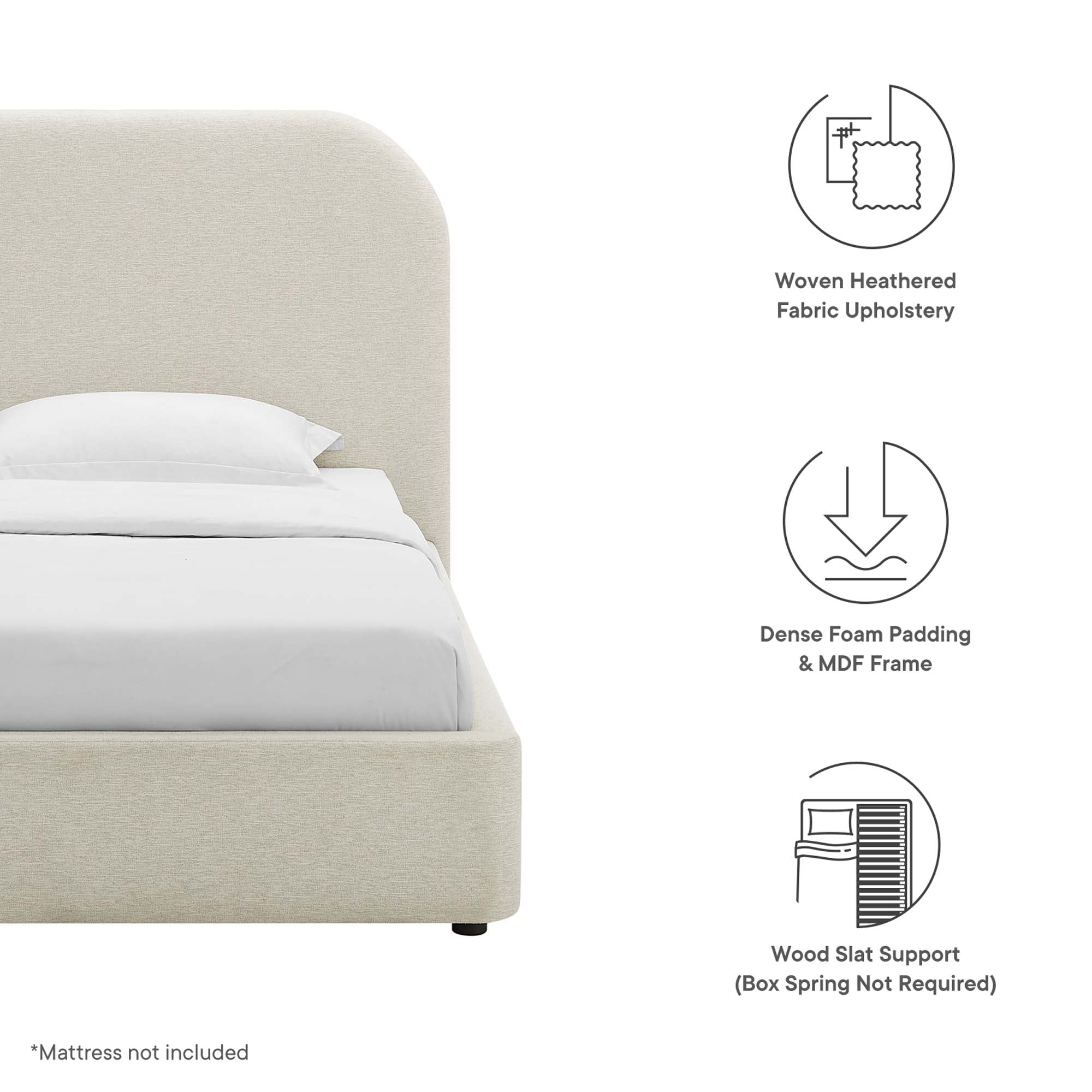 Keynote Upholstered Fabric Curved Platform Bed