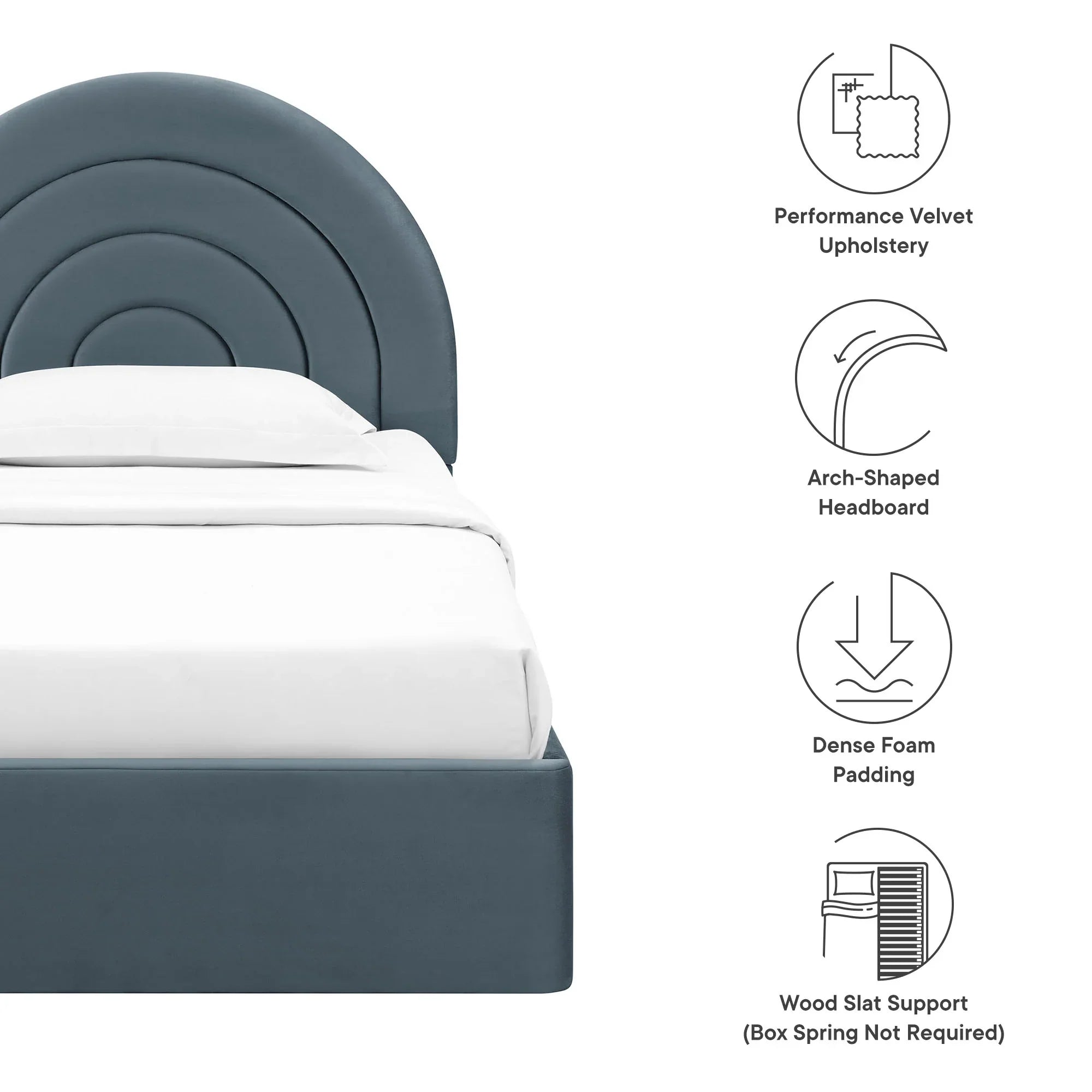 Solana Arched Performance Velvet Platform Bed