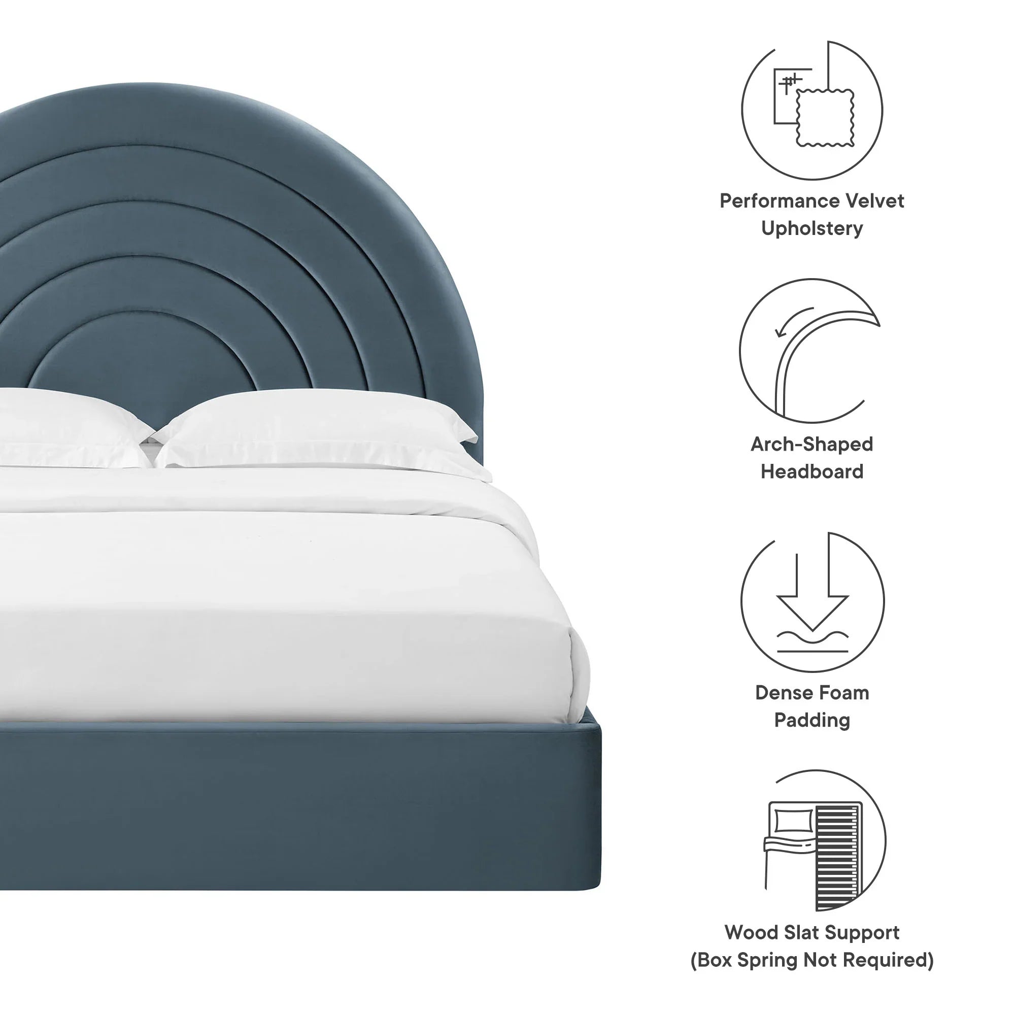 Solana Arched Performance Velvet Platform Bed