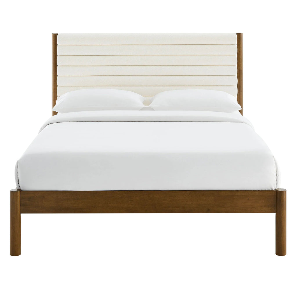 Olea Channel Tufted Boucle Solid Wood Platform Bed