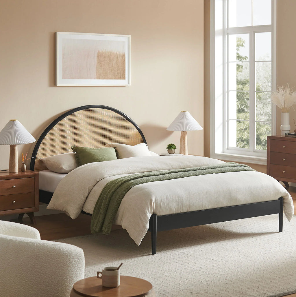 Odette Queen Arched Rattan Cane Platform Bed