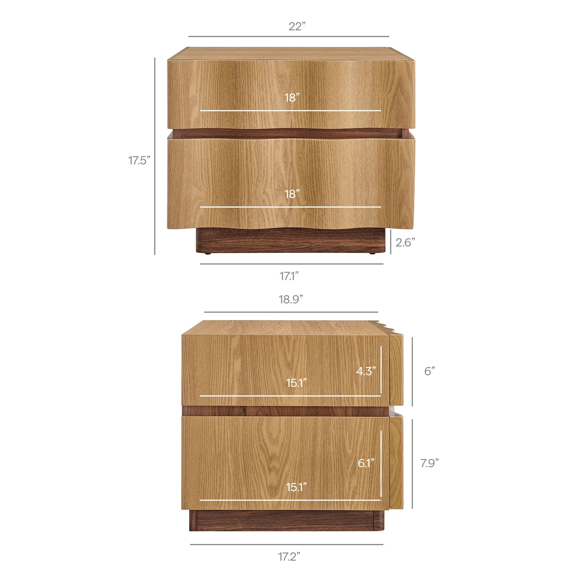 Isola 2 Drawer Nightstand in Light Oak Walnut