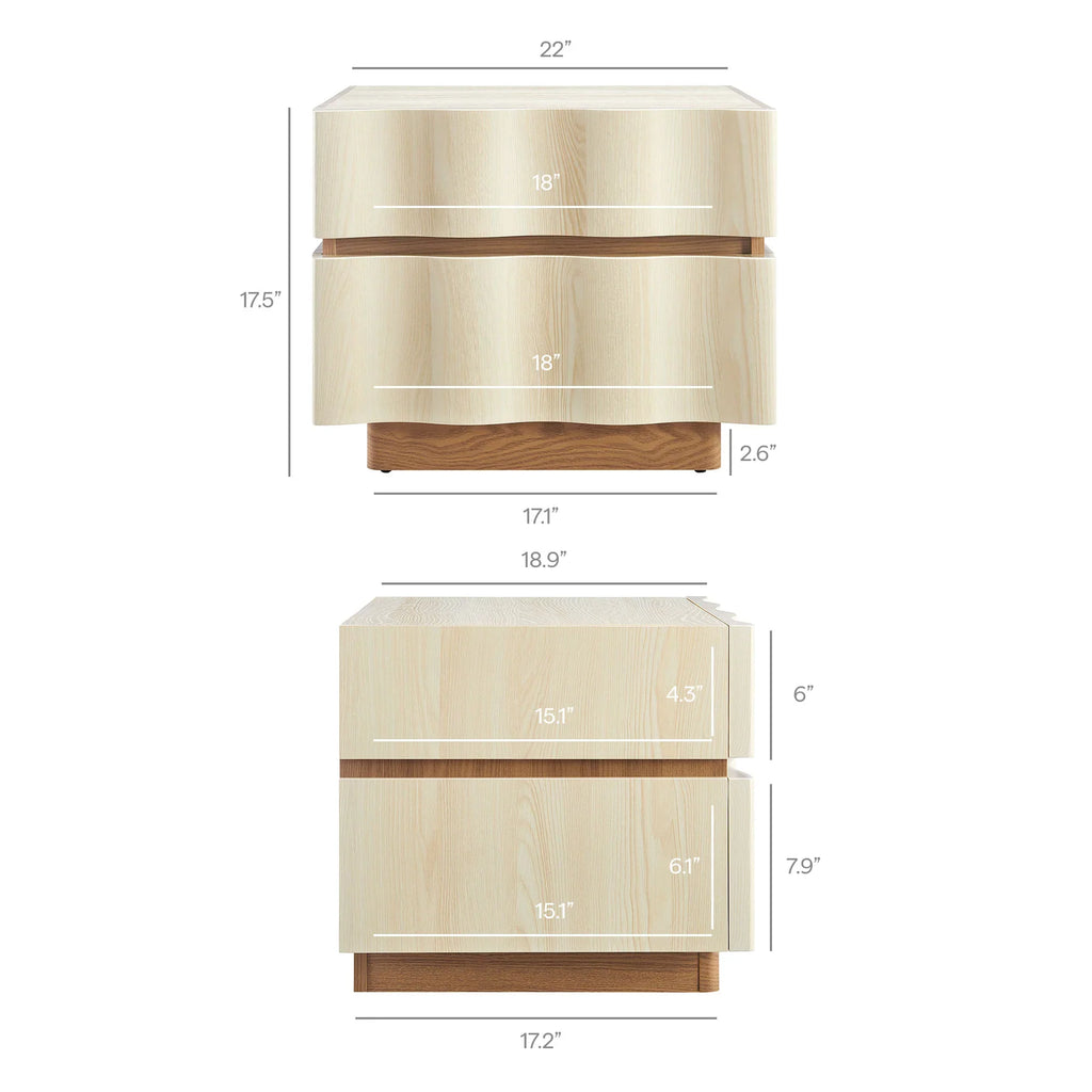 Isola 2 Drawer Nightstand in Light Oak Walnut