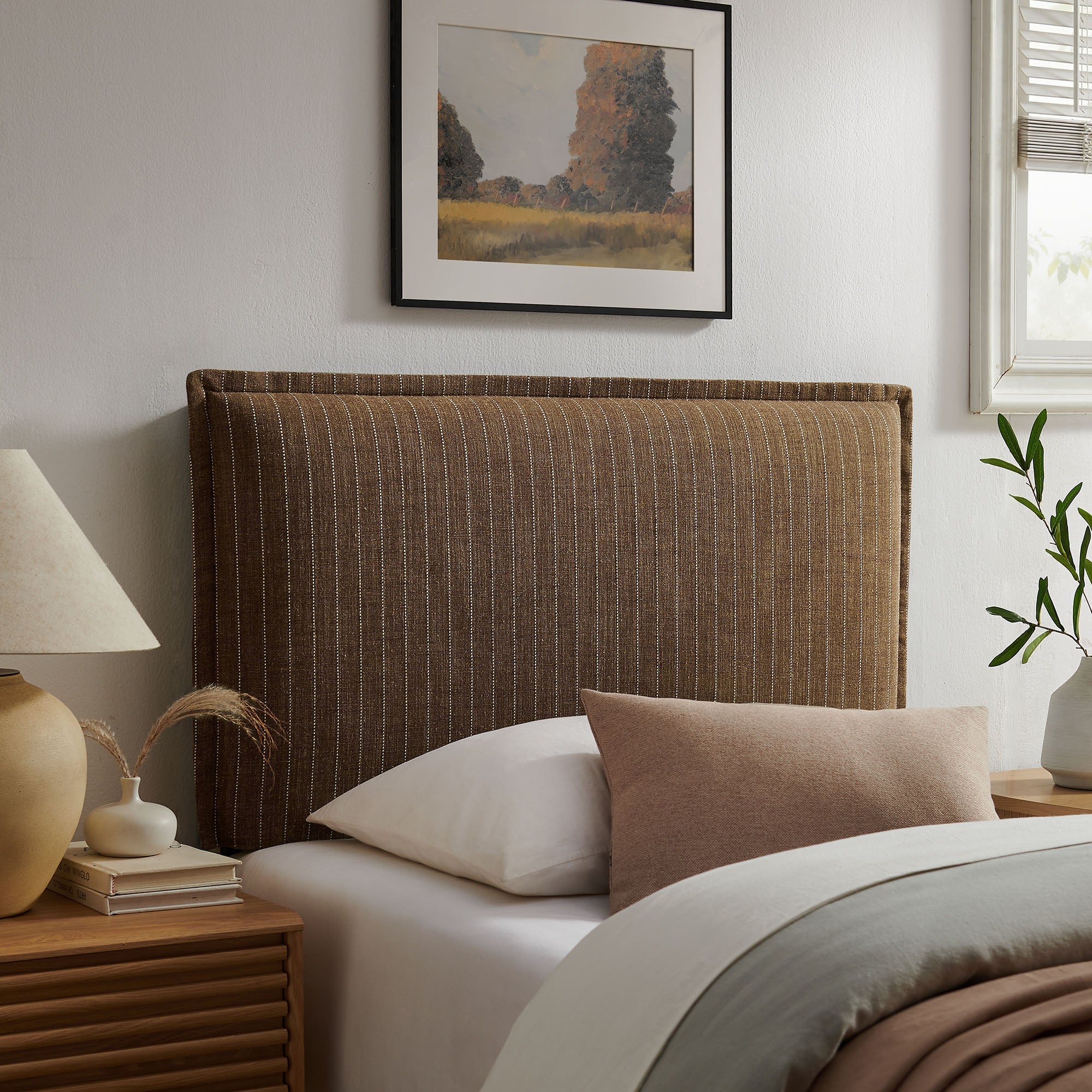 Camille Striped Linen Blend Queen Size Headboard