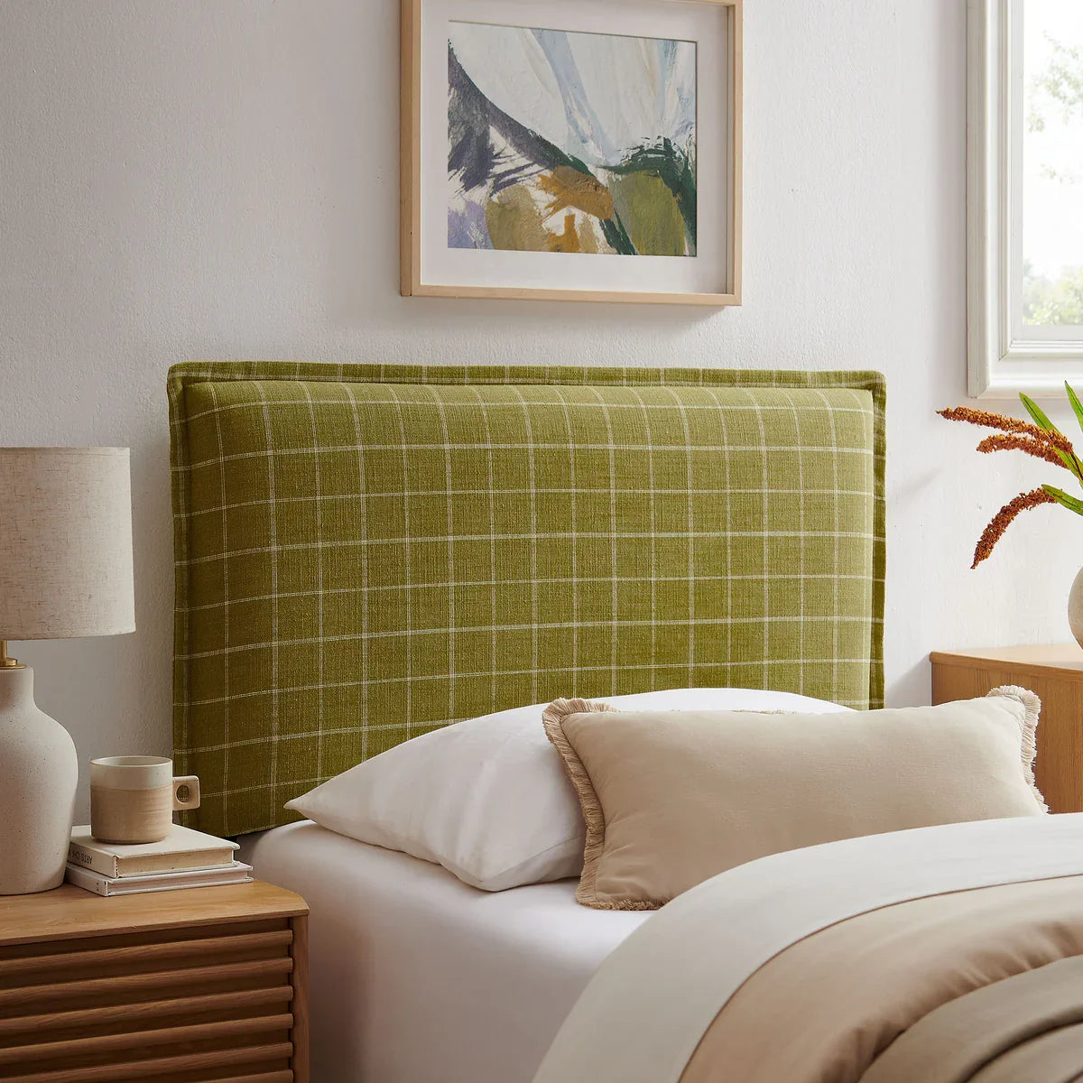 Camille Checkered Linen Blend Queen Size Headboard