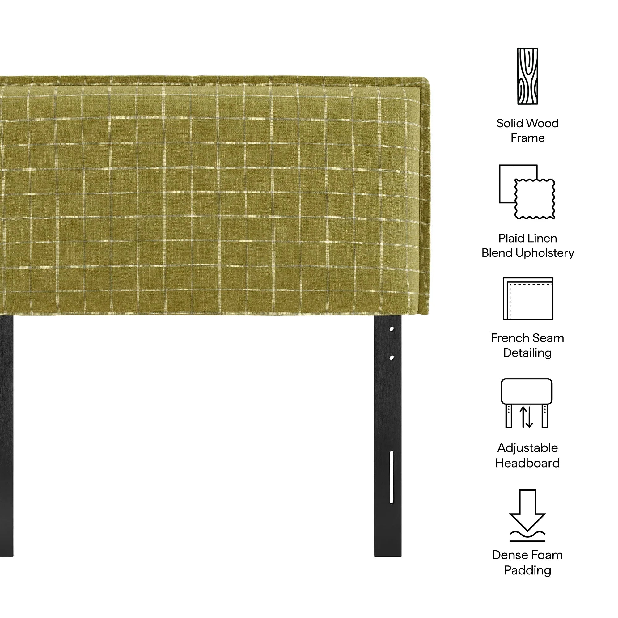 Camille Checkered Linen Blend Queen Size Headboard
