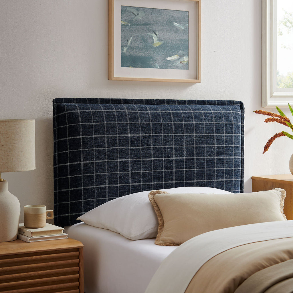 Camille Checkered Linen Blend Queen Size Headboard