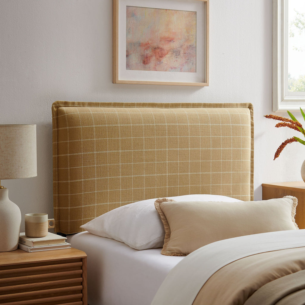 Camille Checkered Linen Blend Queen Size Headboard