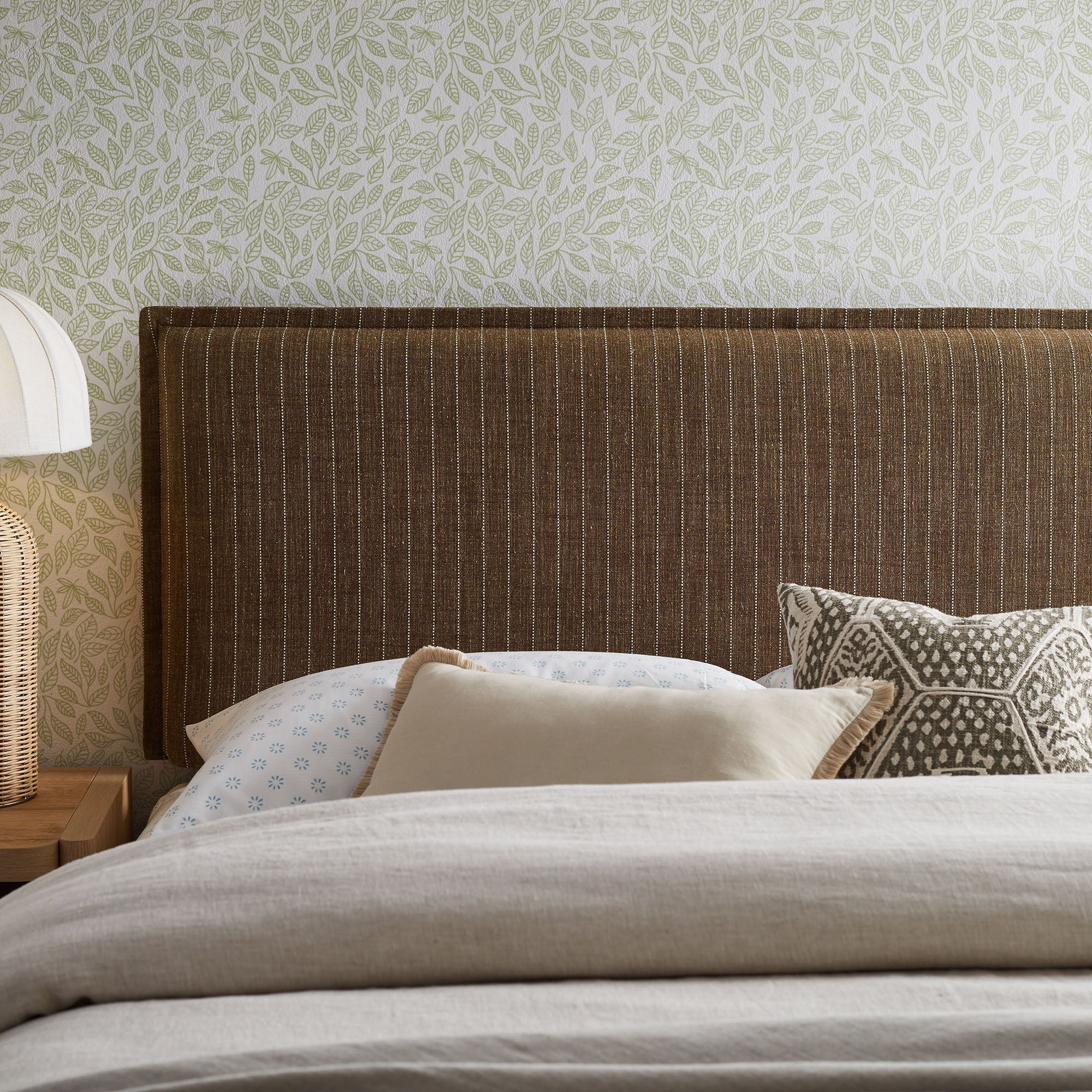 Camille Striped Linen Blend Queen Size Headboard