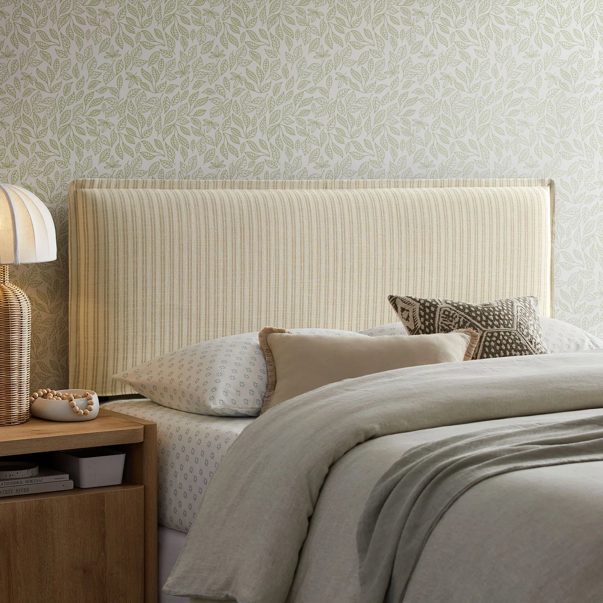 Camille Striped Linen Blend Queen Size Headboard
