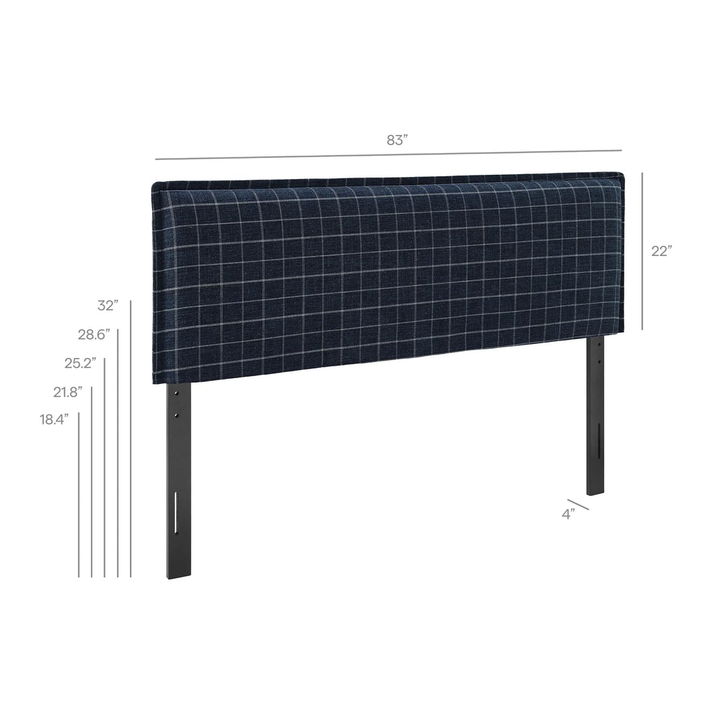 Camille Checkered Linen Blend Queen Size Headboard