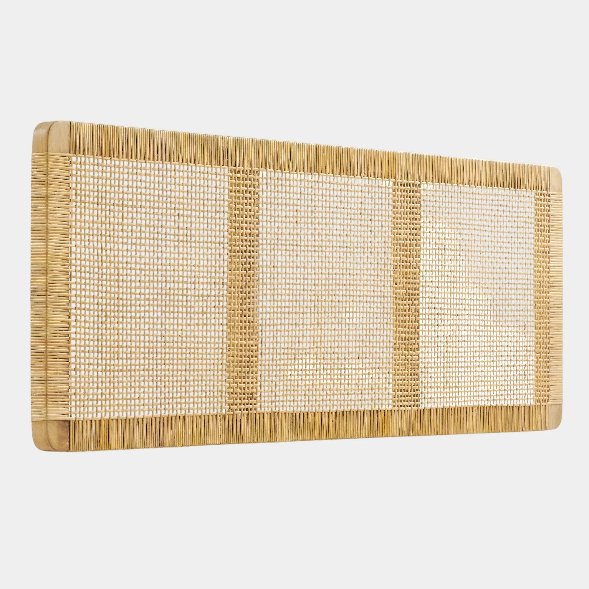 Sandy Wall Mounted Wood and Rattan Queen Size Headboard