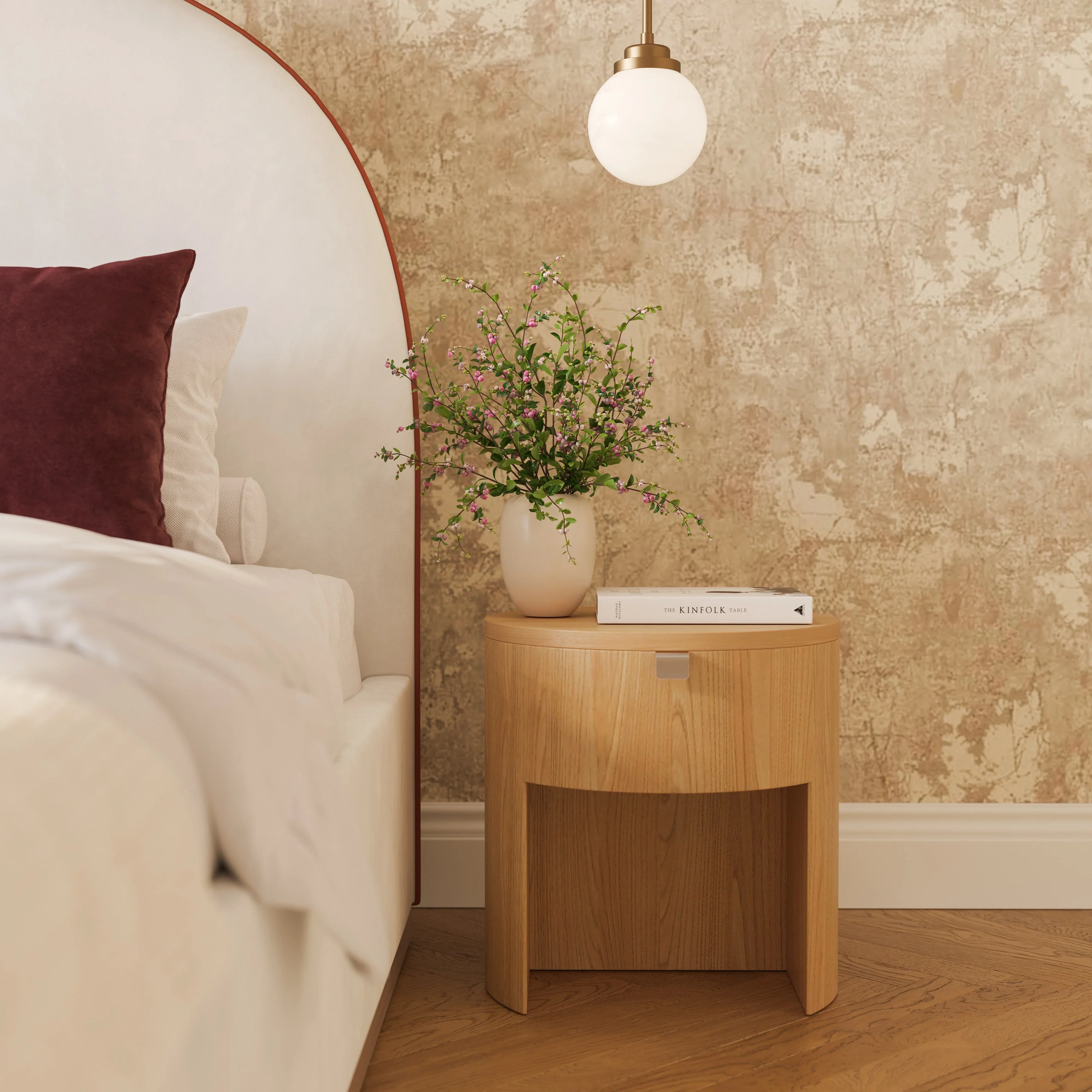Marlow 19" Wood Round Nightstand With Drawer