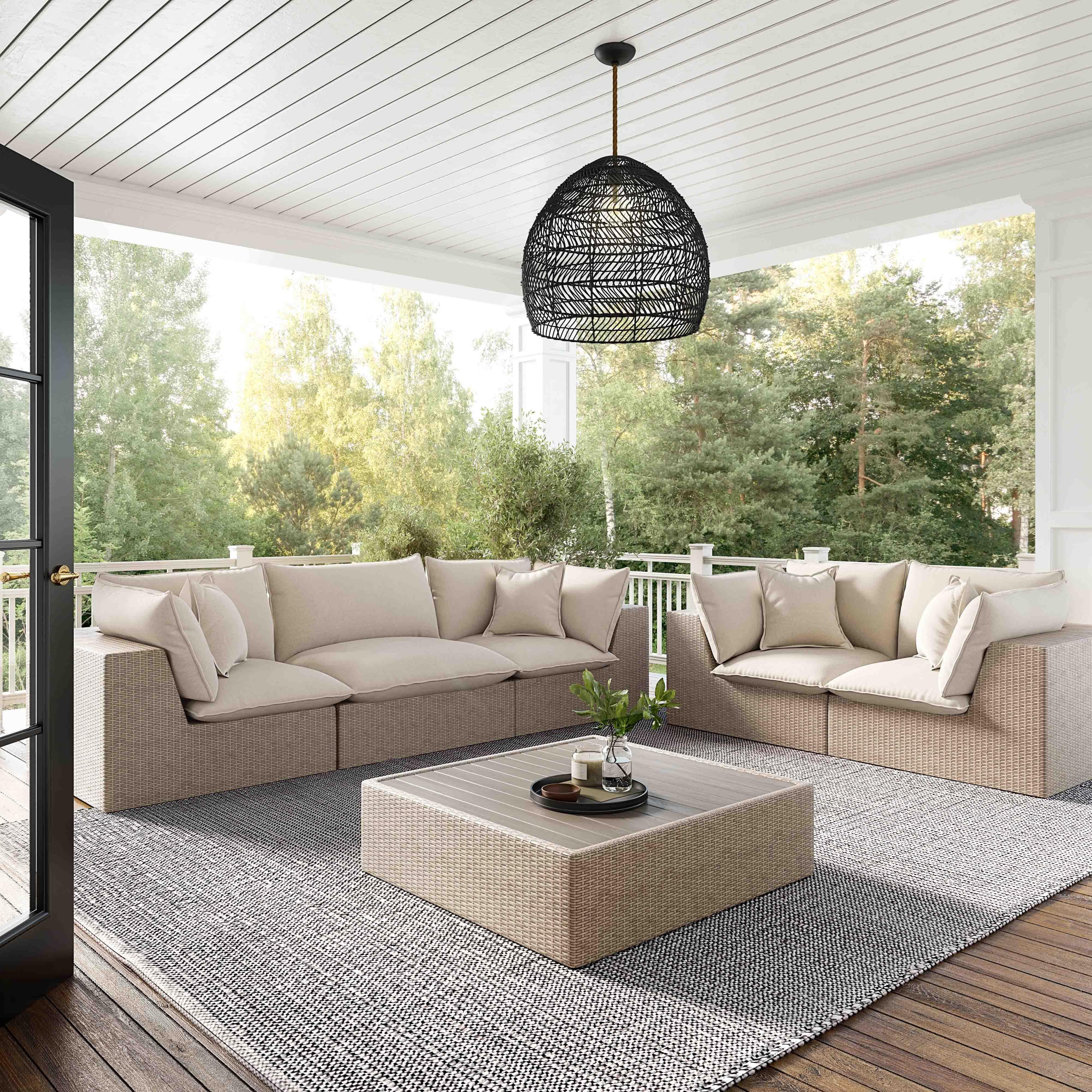 Cali 120" Natural Wicker Outdoor Modular Sofa