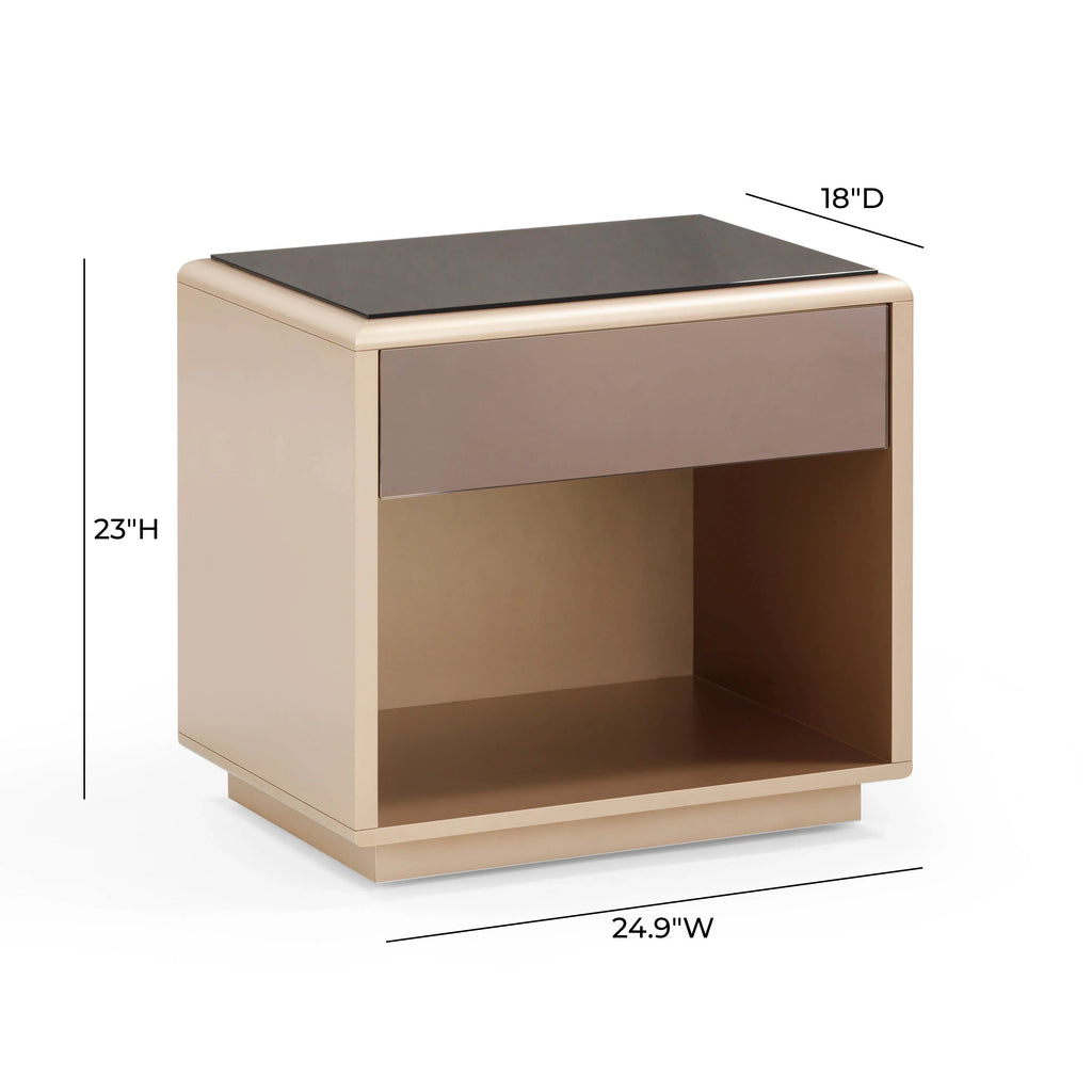 Martha 25" Taupe Mirrored Nightstand With Drawer