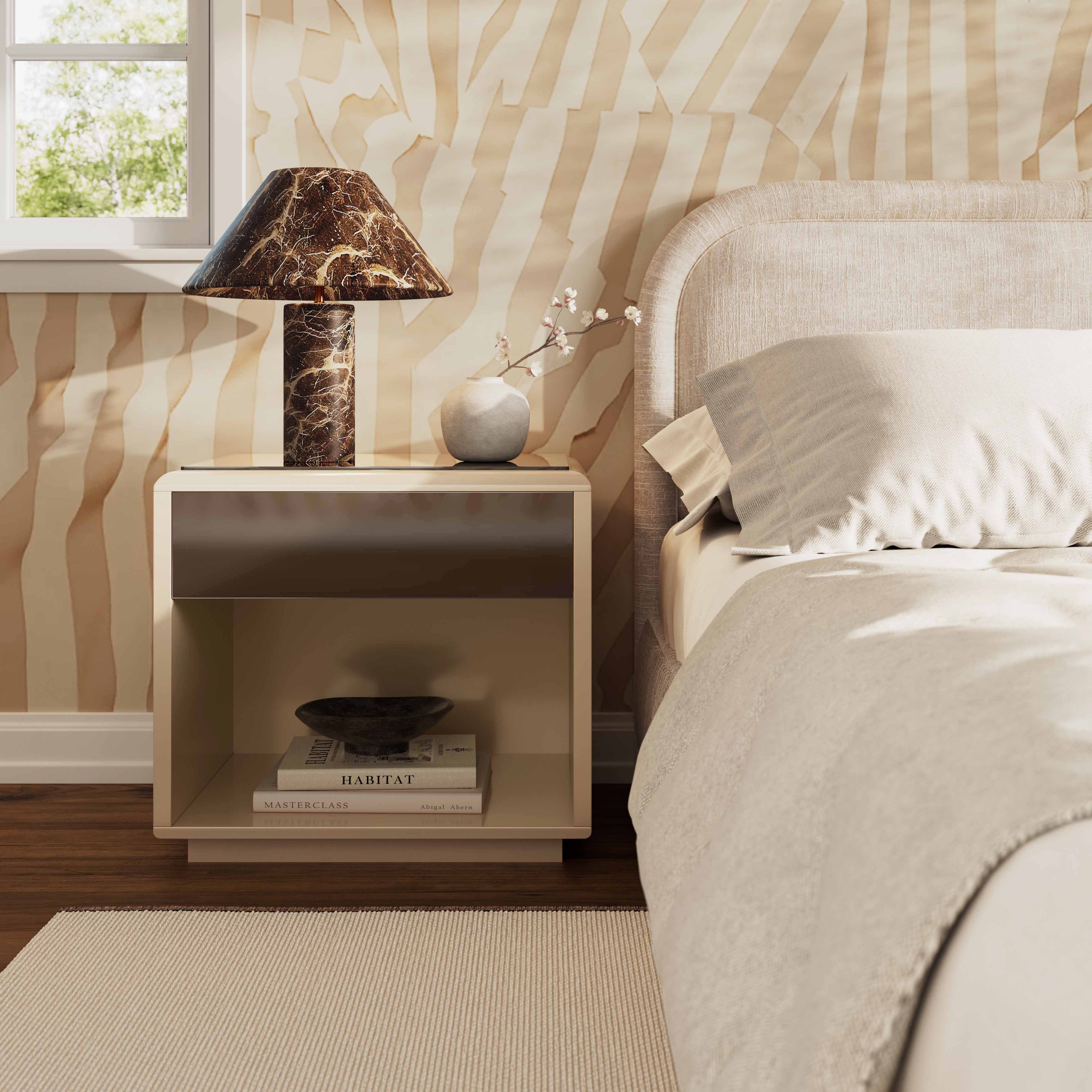 Martha 25" Taupe Mirrored Nightstand With Drawer