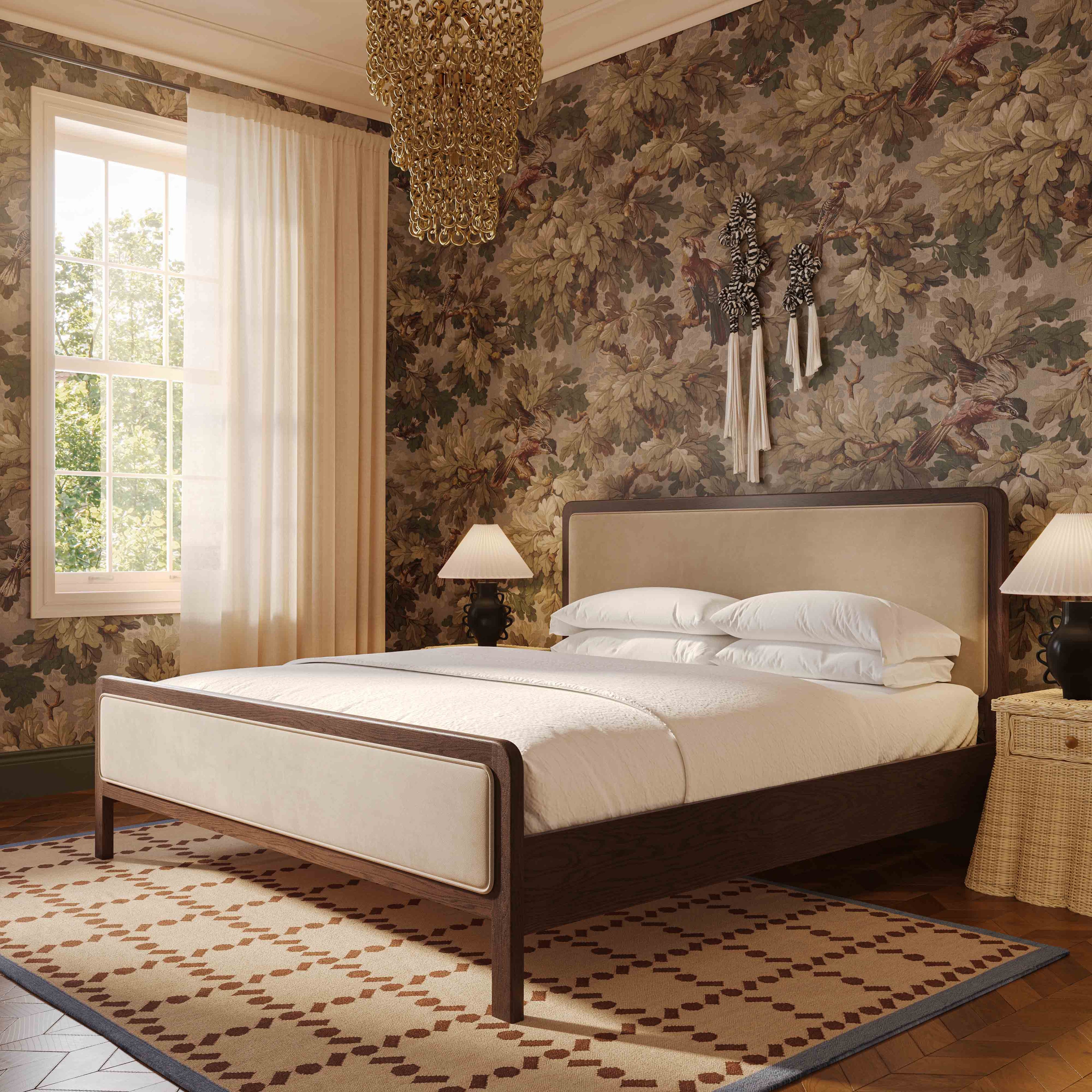 Hella Velvet and Ash Wood Bed