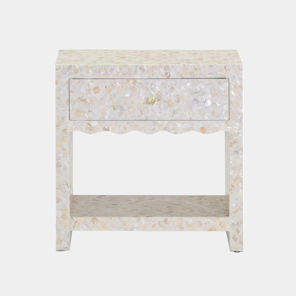 Piara 22" Natural Mother of Pearl Inlaid Nightstand With Drawer