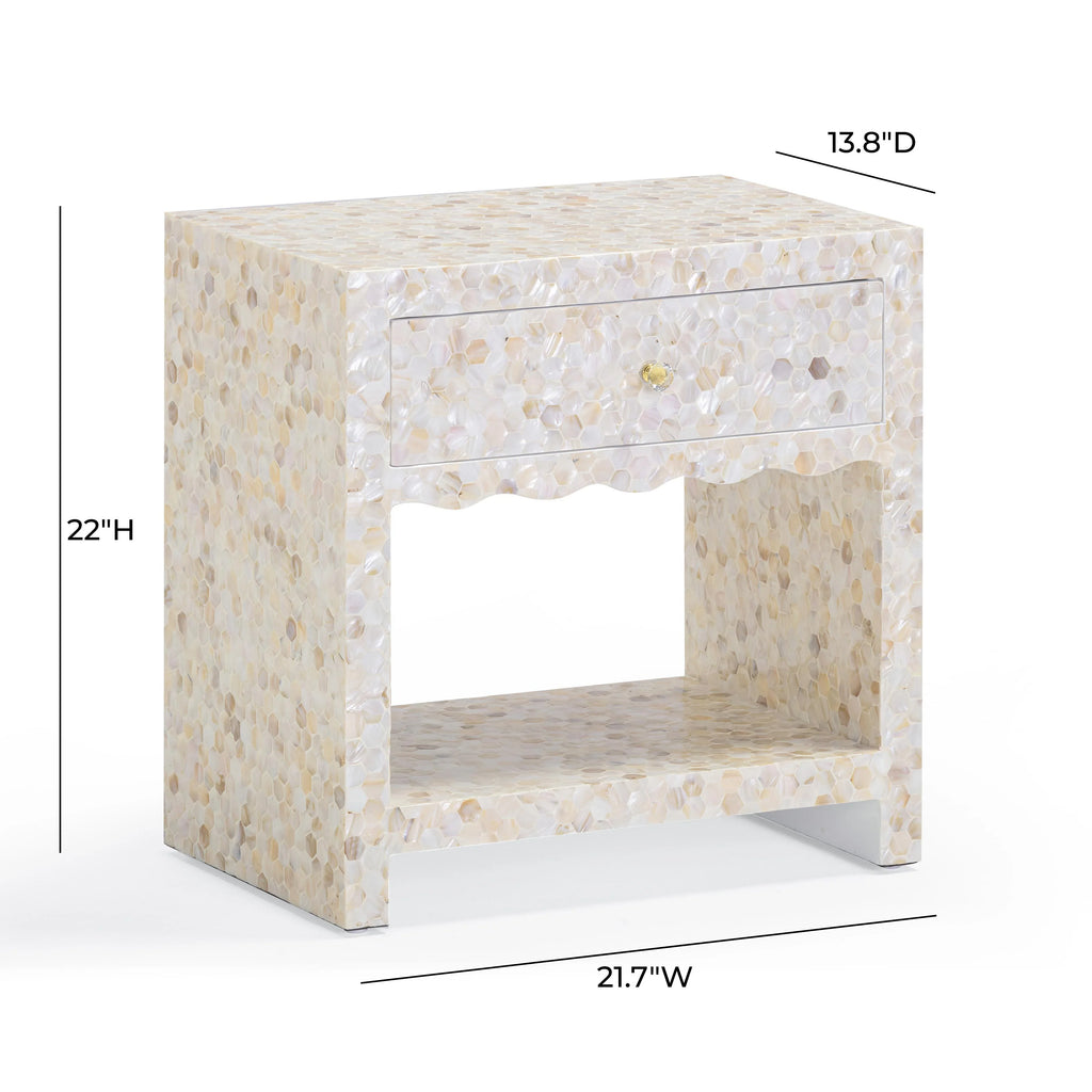 Piara 22" Natural Mother of Pearl Inlaid Nightstand With Drawer