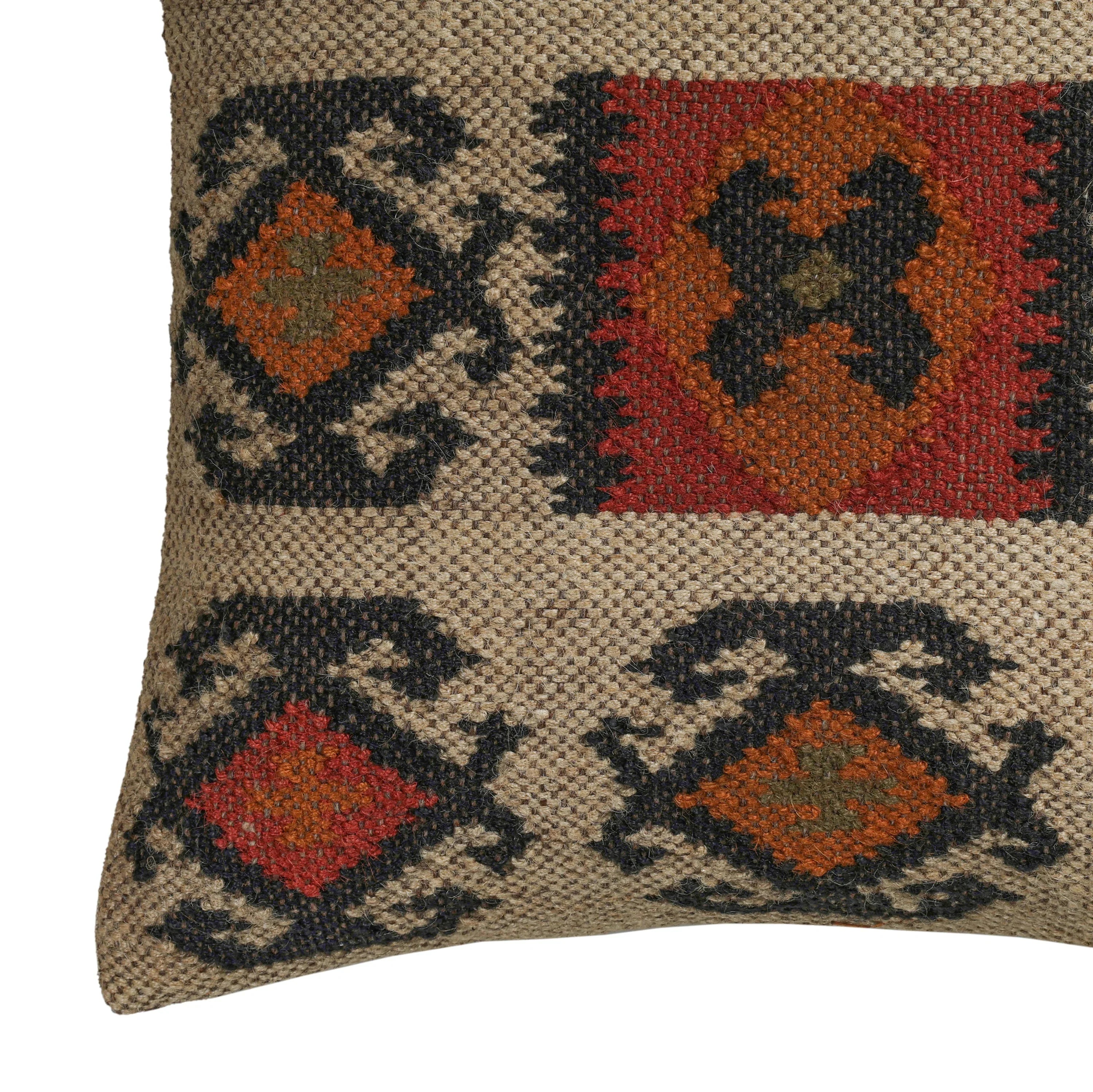Terra 20" Square Wool and Jute Kilim Throw Pillow