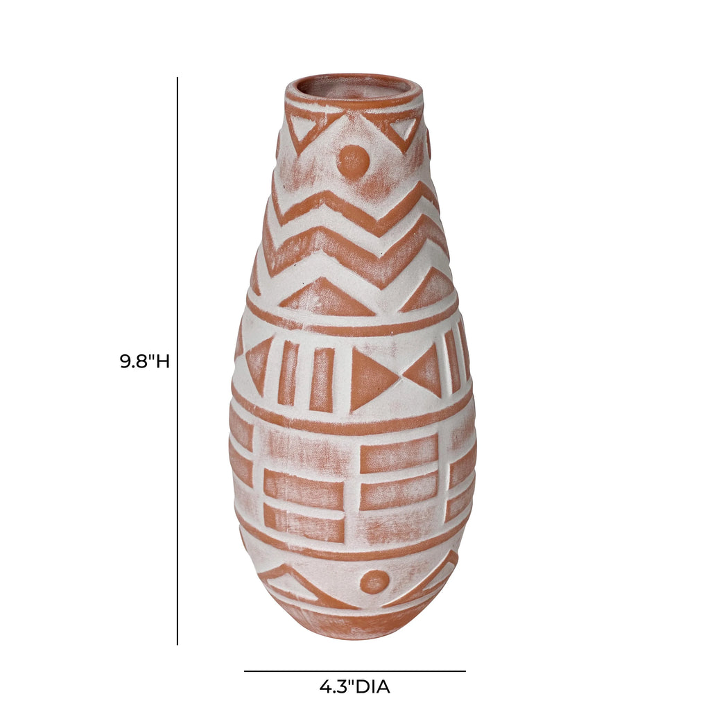 Earthenware Aztec Teardrop Flower Vase in Terracotta