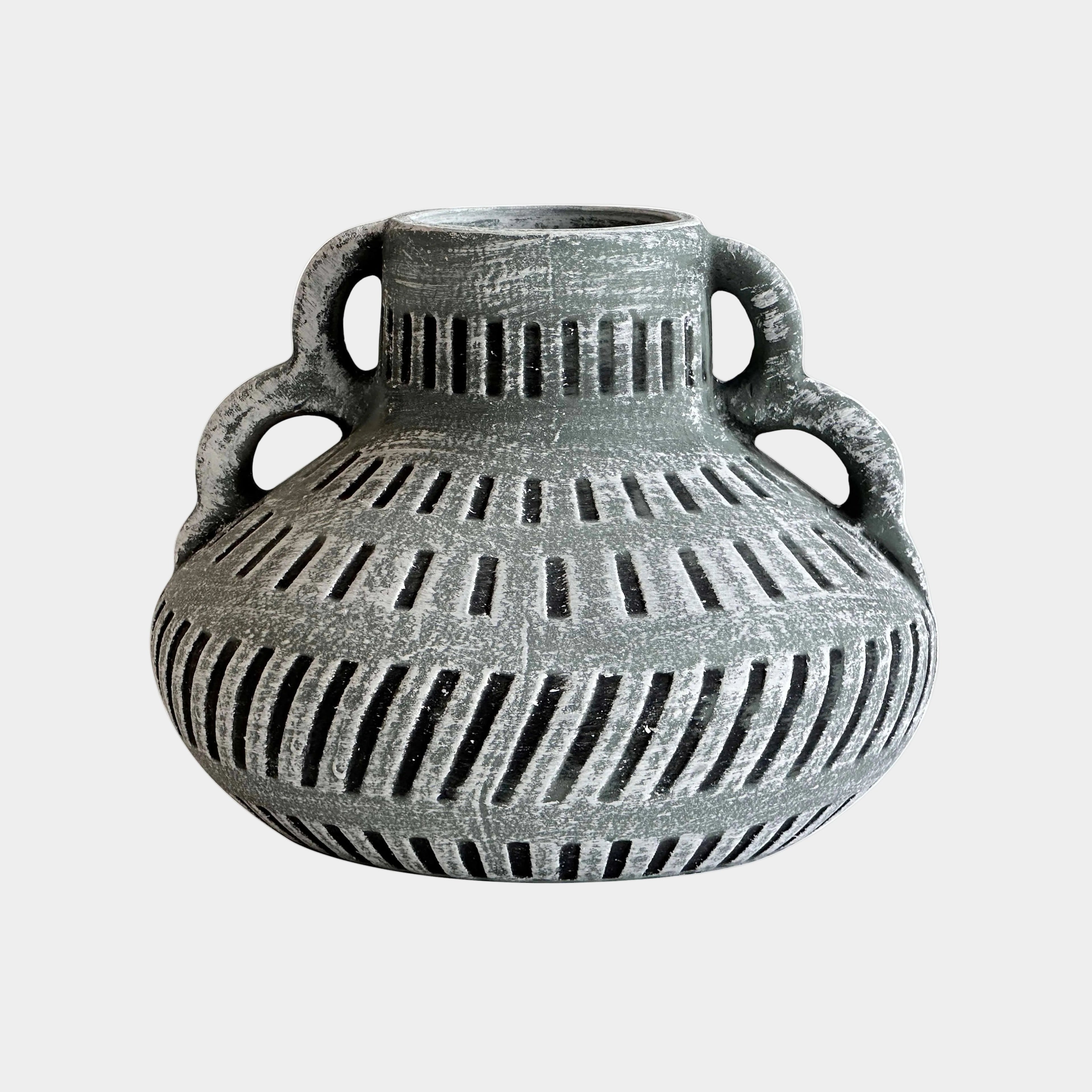 Earthenware Aztec Wide Flower Vase in Blue