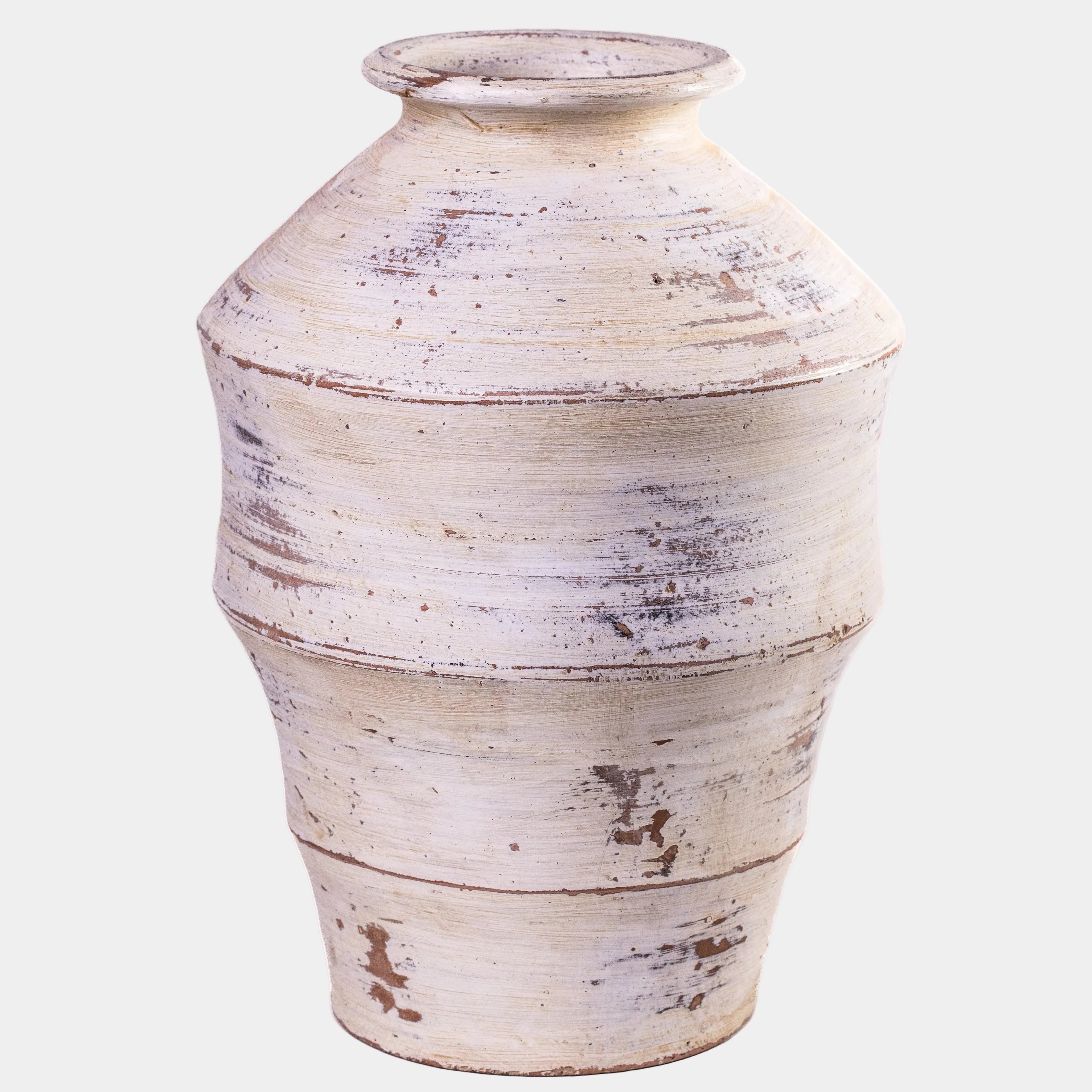 Visha Scalloped Distressed Cream Terracotta Decorative Vase