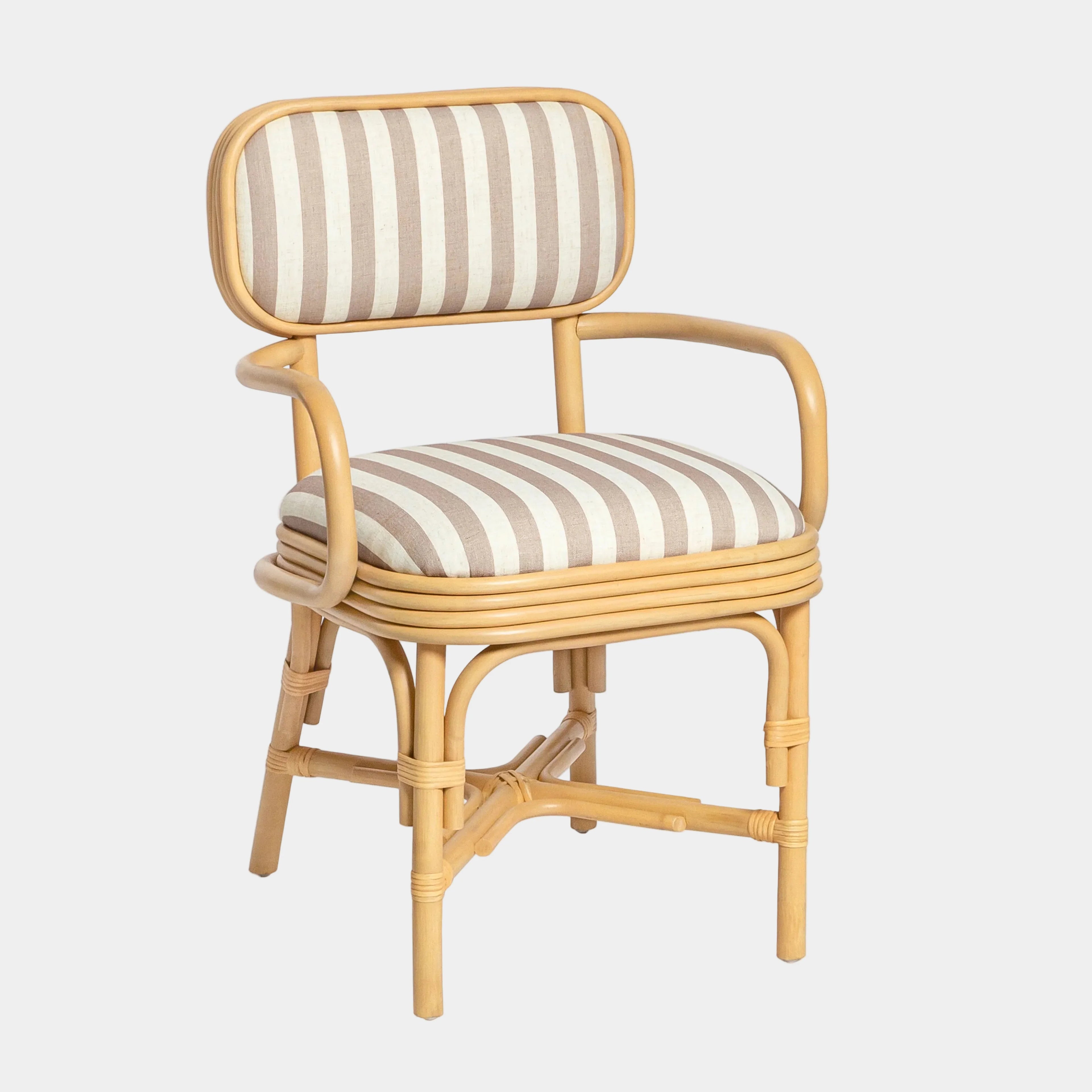 Dorine Striped Performance Linen & Rattan Dining Armchair