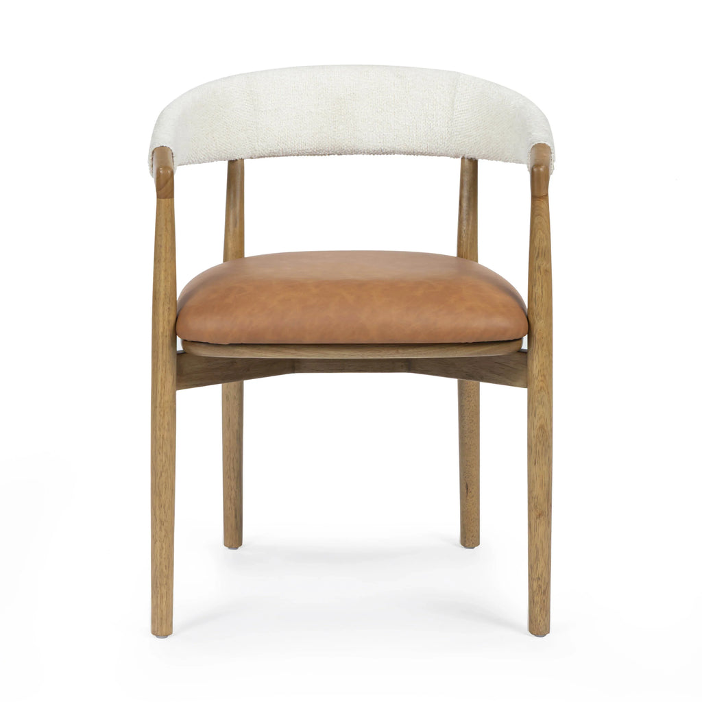 Vina Cognac Performance Vegan Leather and Cream Textured Weave Dining Chair
