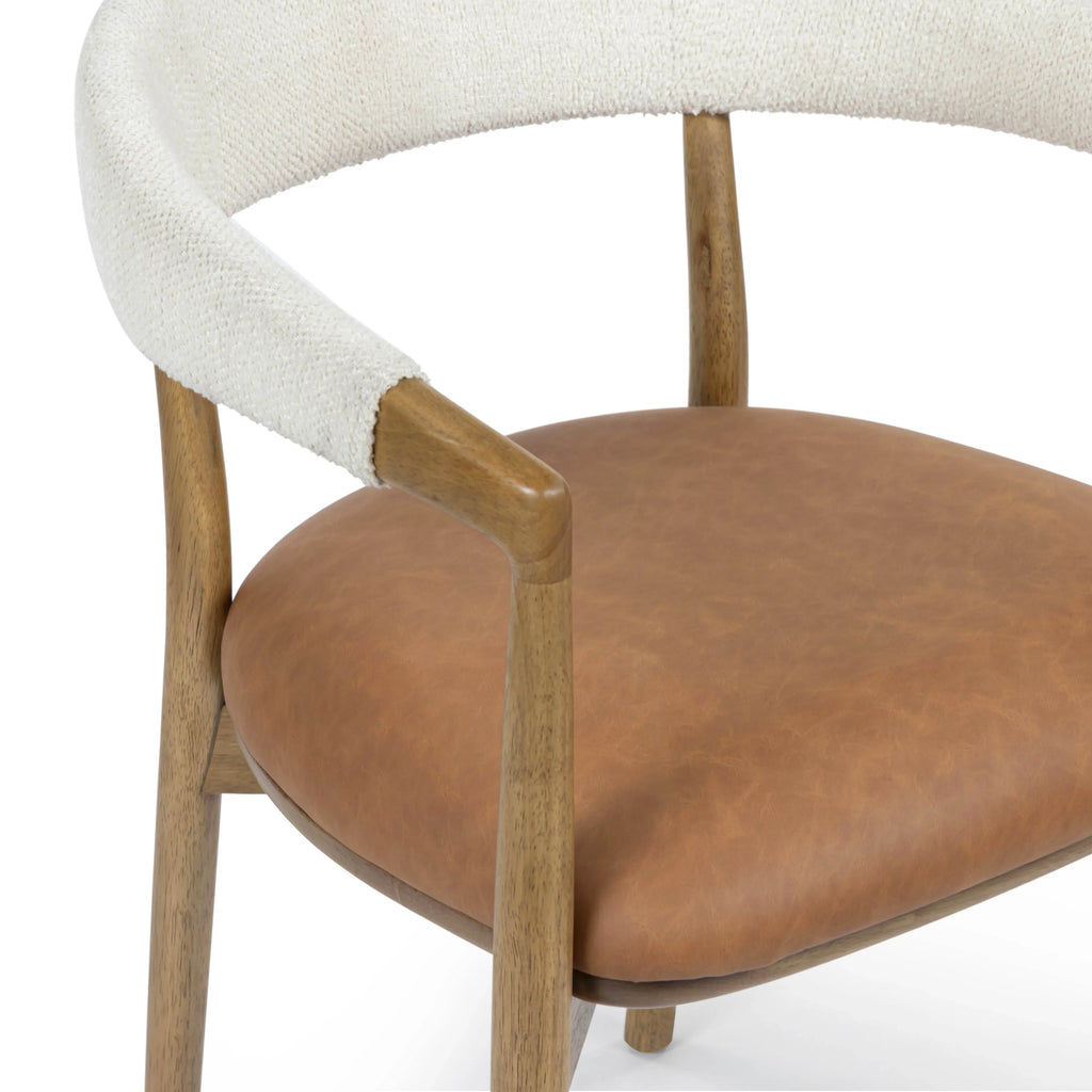 Vina Cognac Performance Vegan Leather and Cream Textured Weave Dining Chair