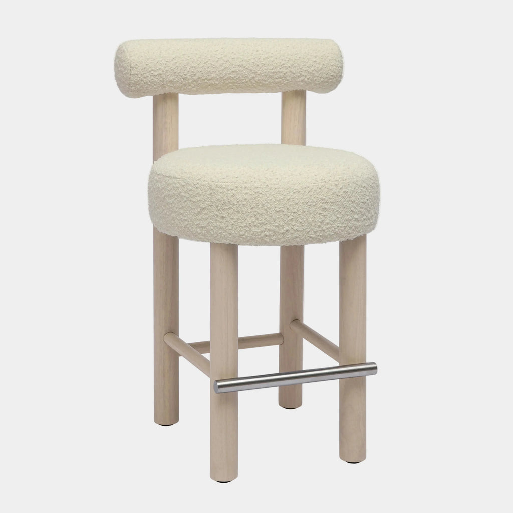 Carmel Cream Performance Boucle and Solid Wood Counter Stool