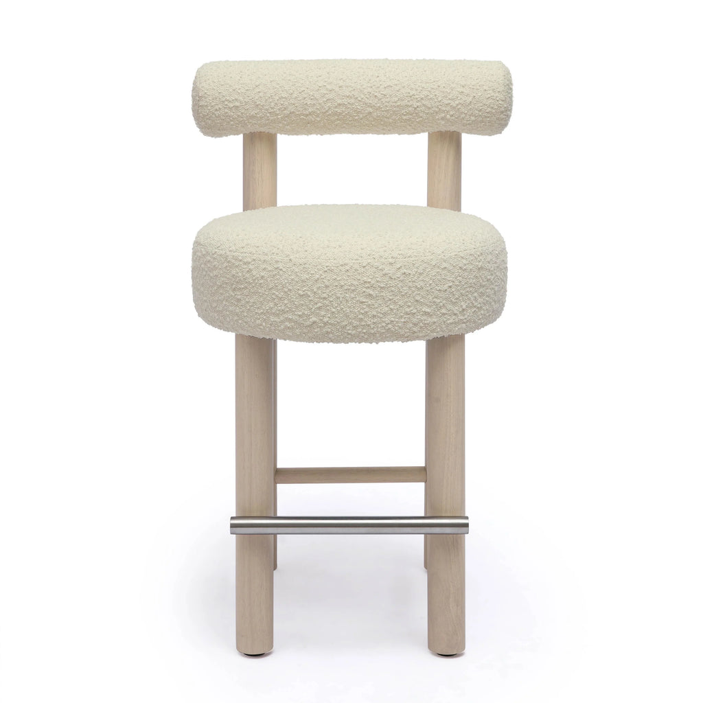 Carmel Cream Performance Boucle and Solid Wood Counter Stool