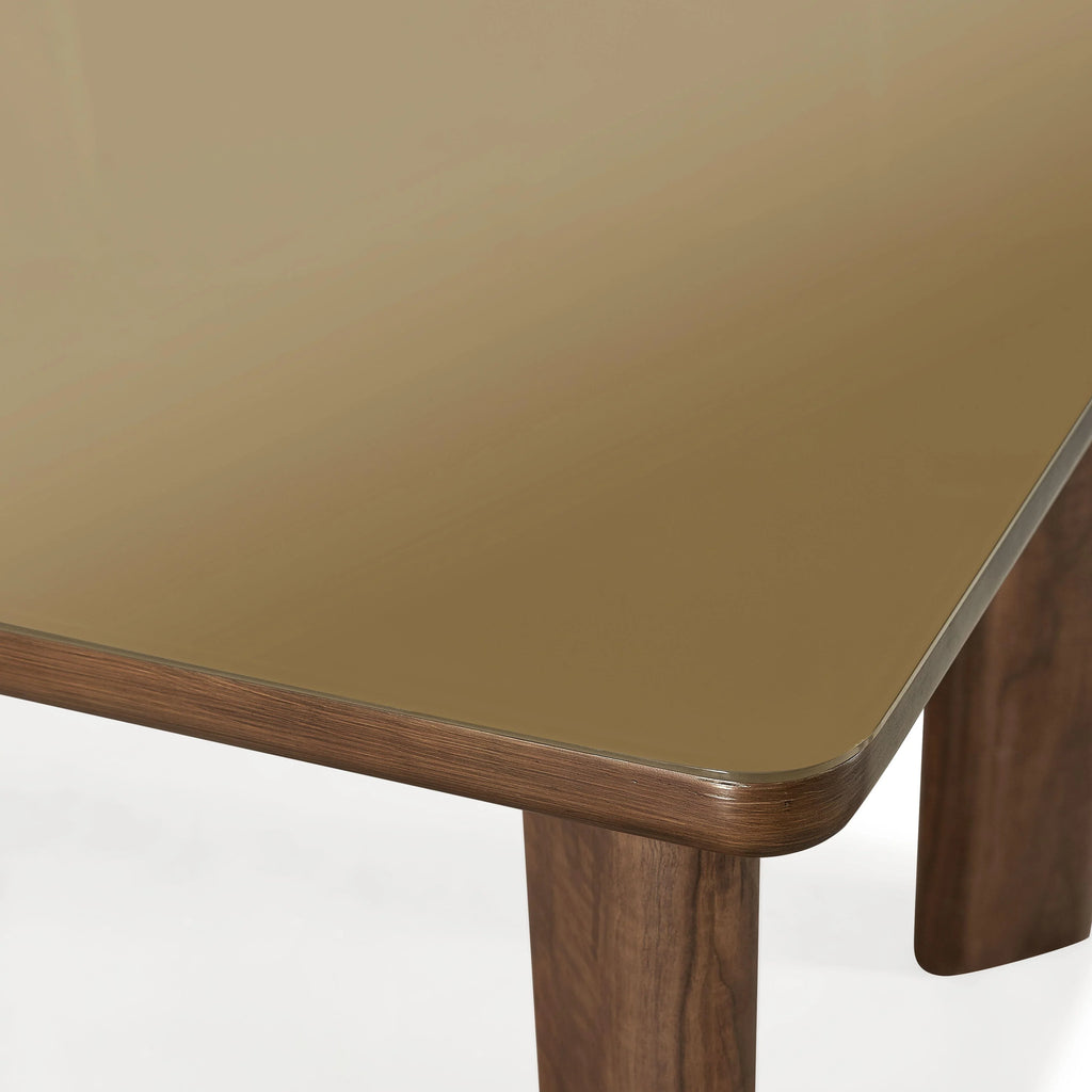 Oani 83" Walnut and Glass Rectangular Dining Table