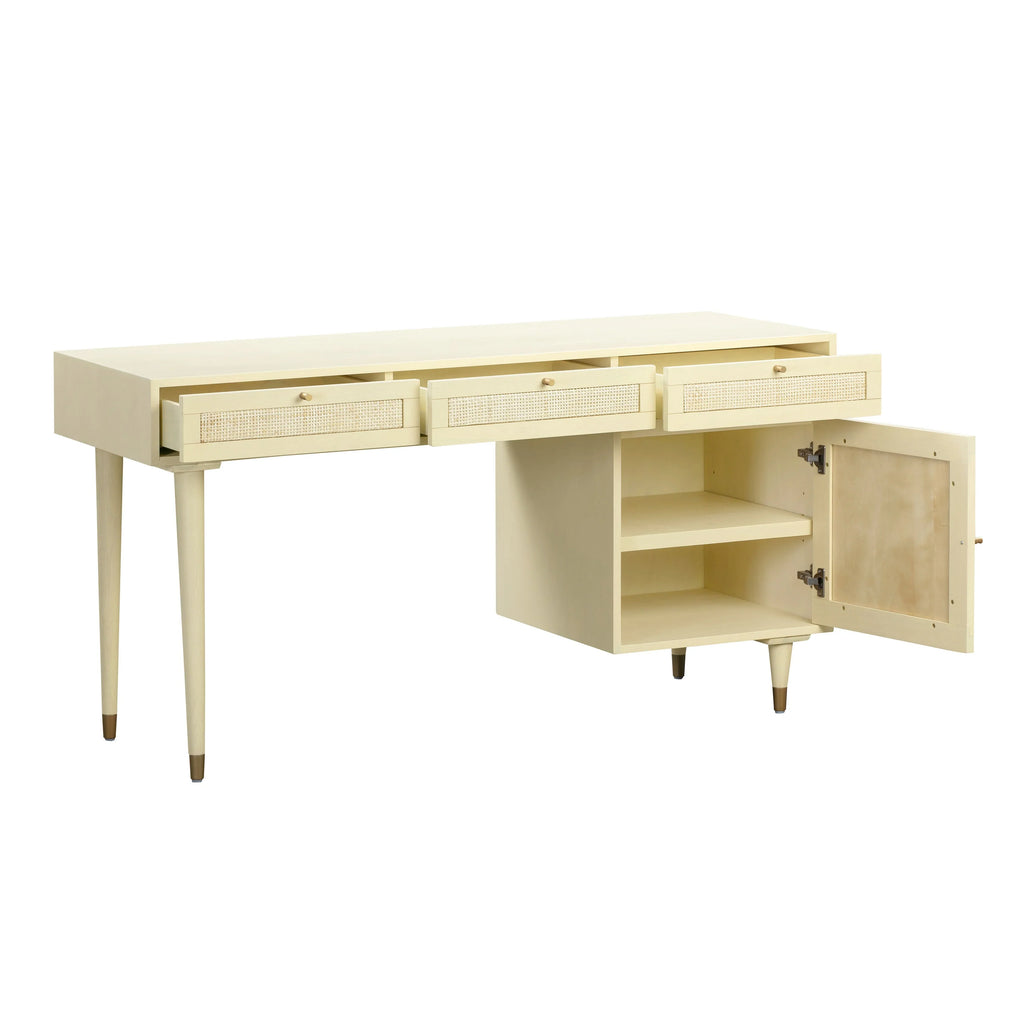 Sierra 60" Cane 3-Drawer Desk With Storage
