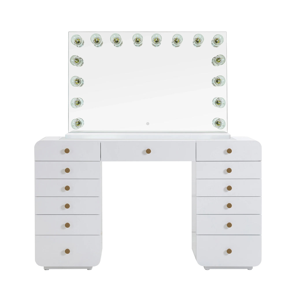 Hollywood 56" White Desk with Vanity Mirror