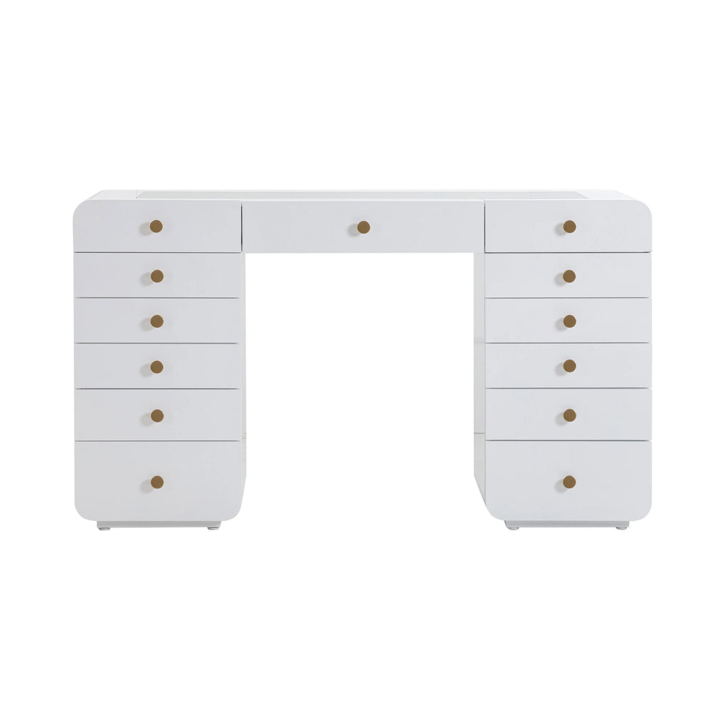 Hollywood 56" White Desk with LED Panel Vanity Mirror