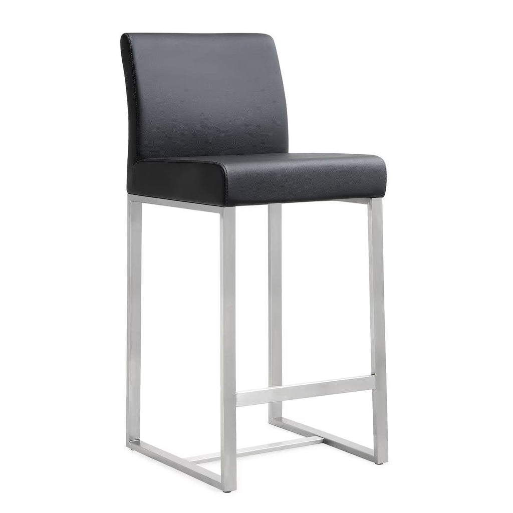 Denmark Performance Vegan Leather Stool with Silver Base - Set of 2