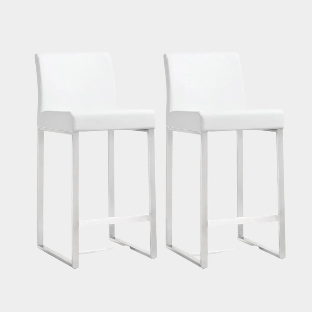 Denmark Performance Vegan Leather Stool with Silver Base - Set of 2