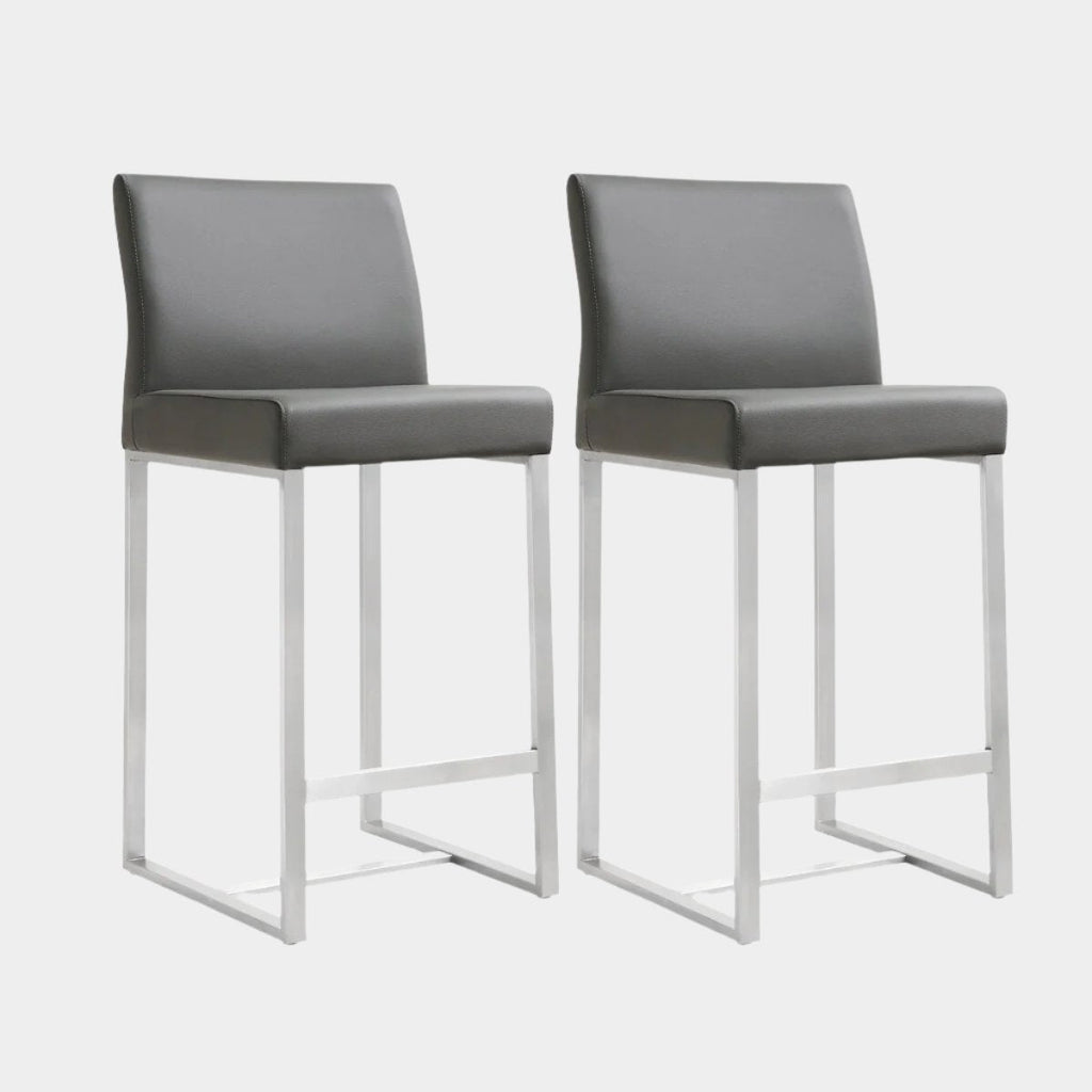 Denmark Performance Vegan Leather Stool with Silver Base - Set of 2