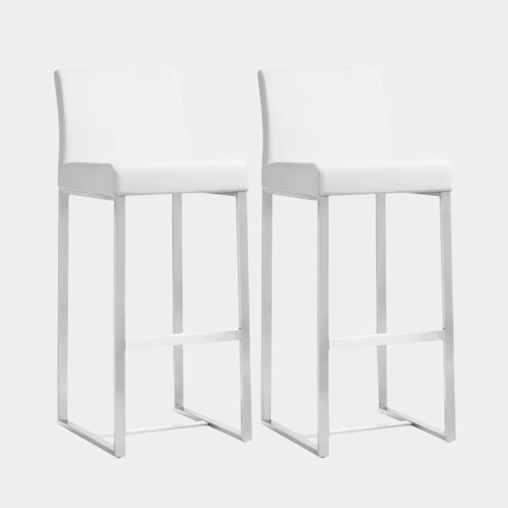 Denmark Performance Vegan Leather Stool with Silver Base - Set of 2