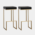 Ferrara Black Performance Vegan Leather and Gold Steel Barstool - Set of 2