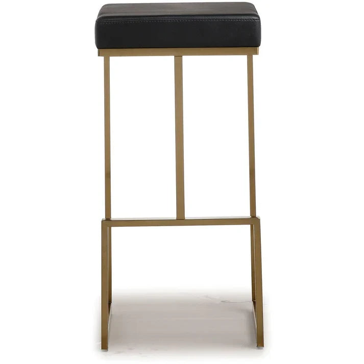 Ferrara Black Performance Vegan Leather and Gold Steel Barstool - Set of 2