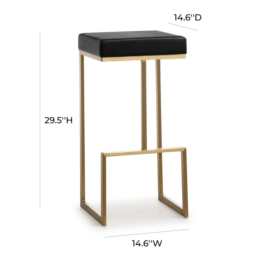 Ferrara Black Performance Vegan Leather and Gold Steel Barstool - Set of 2