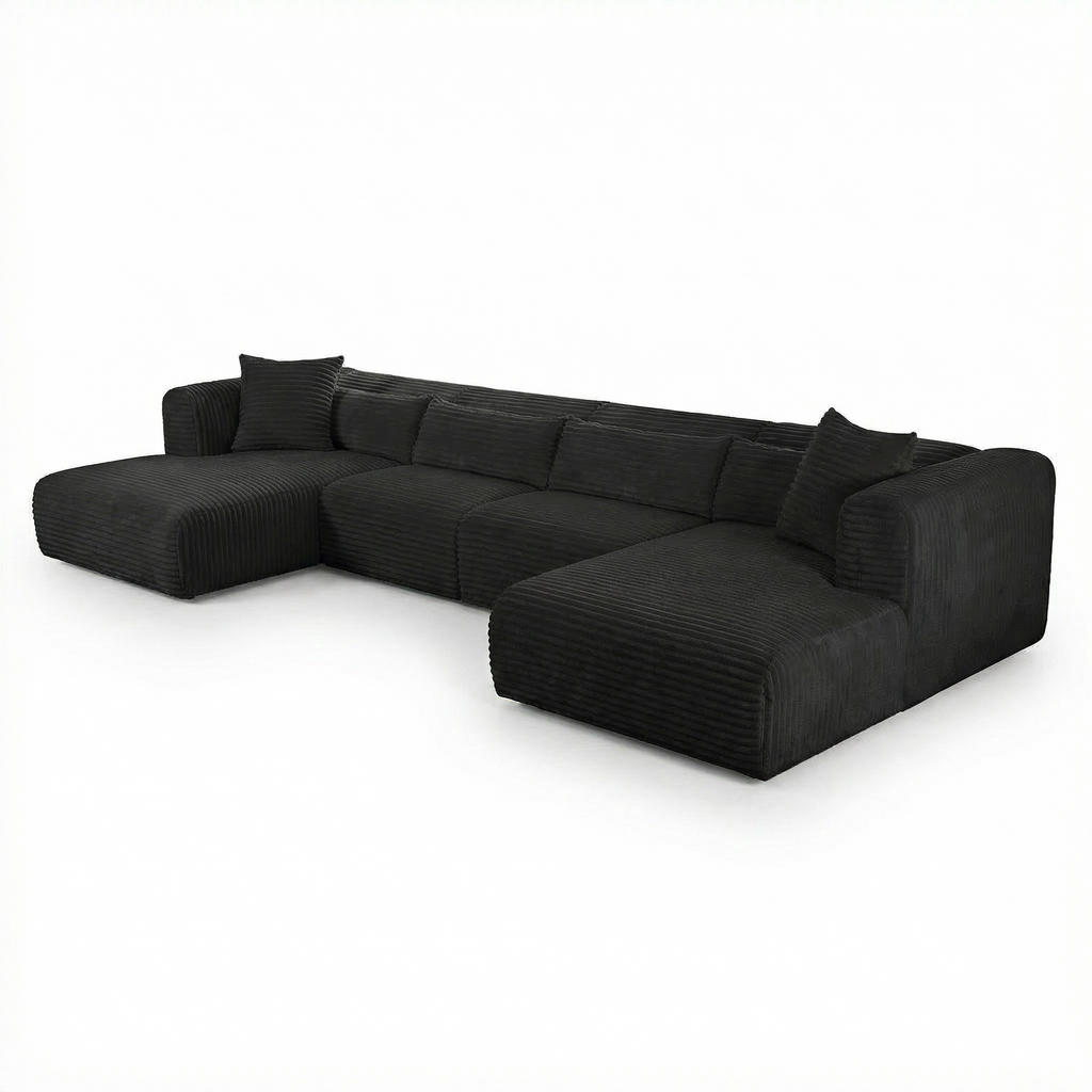 Tarra 4-Piece Fluffy Oversized Performance Corduroy Modular U-Sectional
